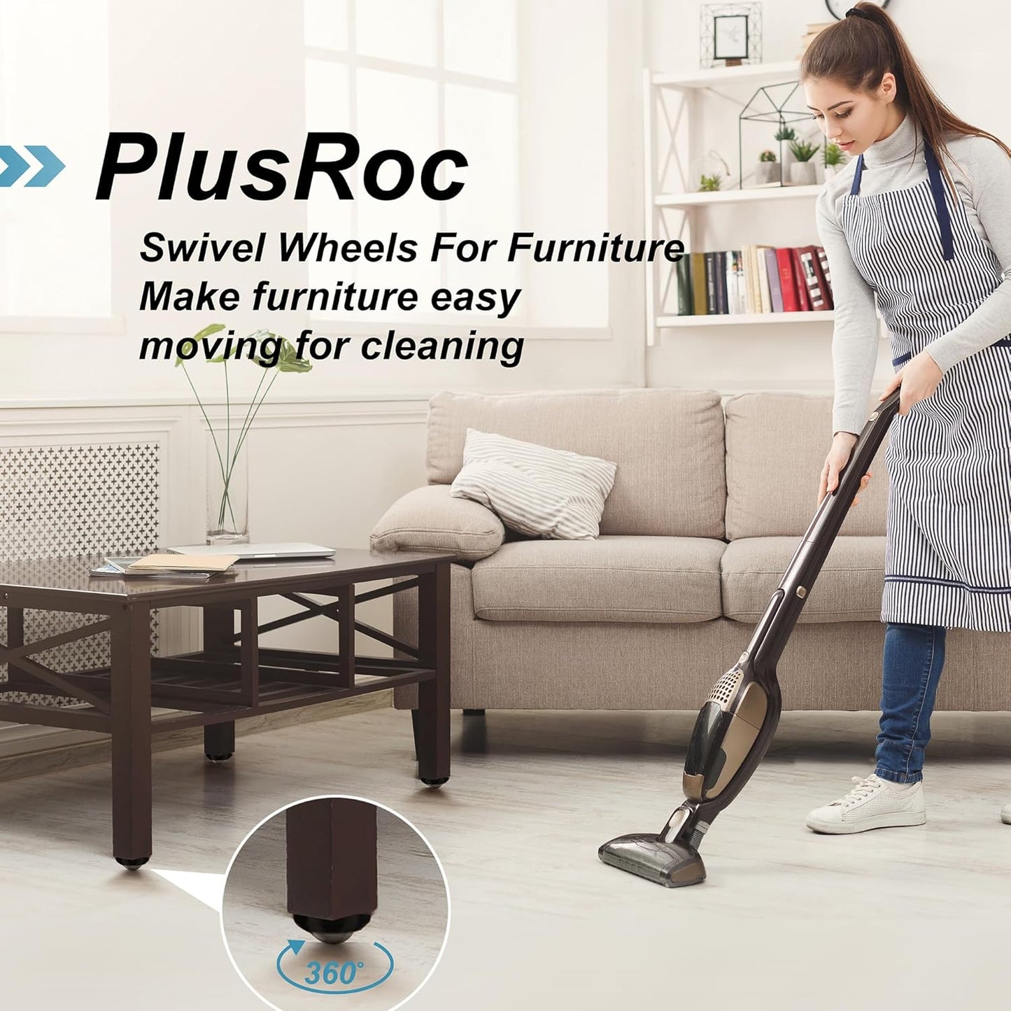 PlusRoc 4 Pack Anti-Rust Wheels Stainless Steel Self Adhesive Caster Wheels for Kitchen Appliance Rollers Sliders Mop Bucket, Load Capacity 28LBS Per Wheel for Furniture