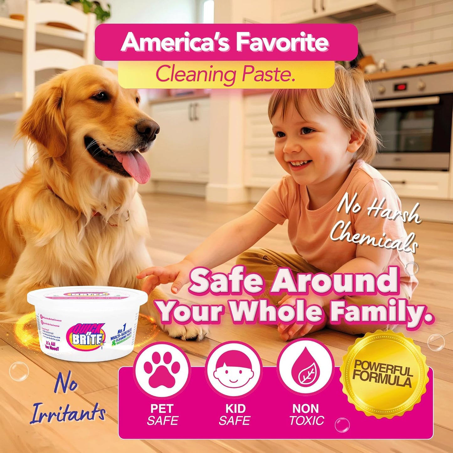 Quick 'n Brite All Purpose Cleaning Paste – Miracle Cleaner for Tough Stains, Biodegradable, Non-Toxic, Pet-Safe, Multi-Surface Stain Remover, Made in USA, 12 Oz