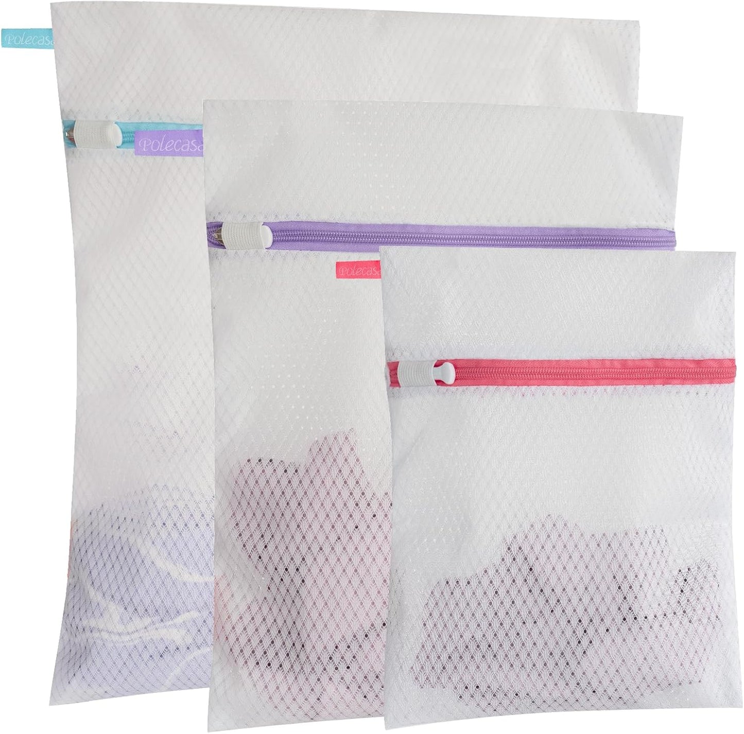 Polecasa 3Pcs Extra Durable 125g Diamond Mesh Laundry Bags with Sturdy Zipper for Delicates, Protect Clothes in Washing Machine, Laundry Room Essentials for College, Dorm (1 Large, 1 Medium, 1 Small)