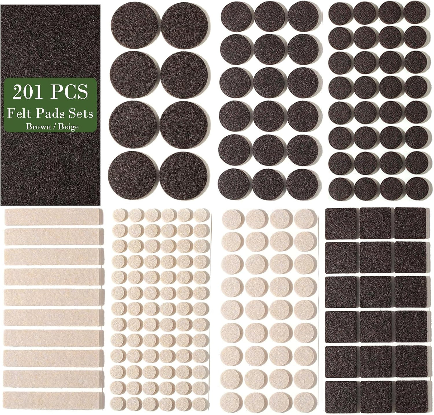 Fursafe&Q Felt Furniture Pads, Furniture Felt Pads for Hardwood Floors -Self Adhesive Chair Leg Floor Protectors, Protect Your Floors from Nicks, Bumps and Scratch, 201 Pcs Brown Beige Chair Feet