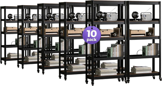HOMEDANT House 5-Tier Metal Rolling Cart Shelf Rack Casters Heavy Duty Wheel Shelving Unit Adjustable Utility Storage Shelves Organizer Shelf Kitchen Garage 24.4" W x 16.5" D x 62.2" H 10Pack