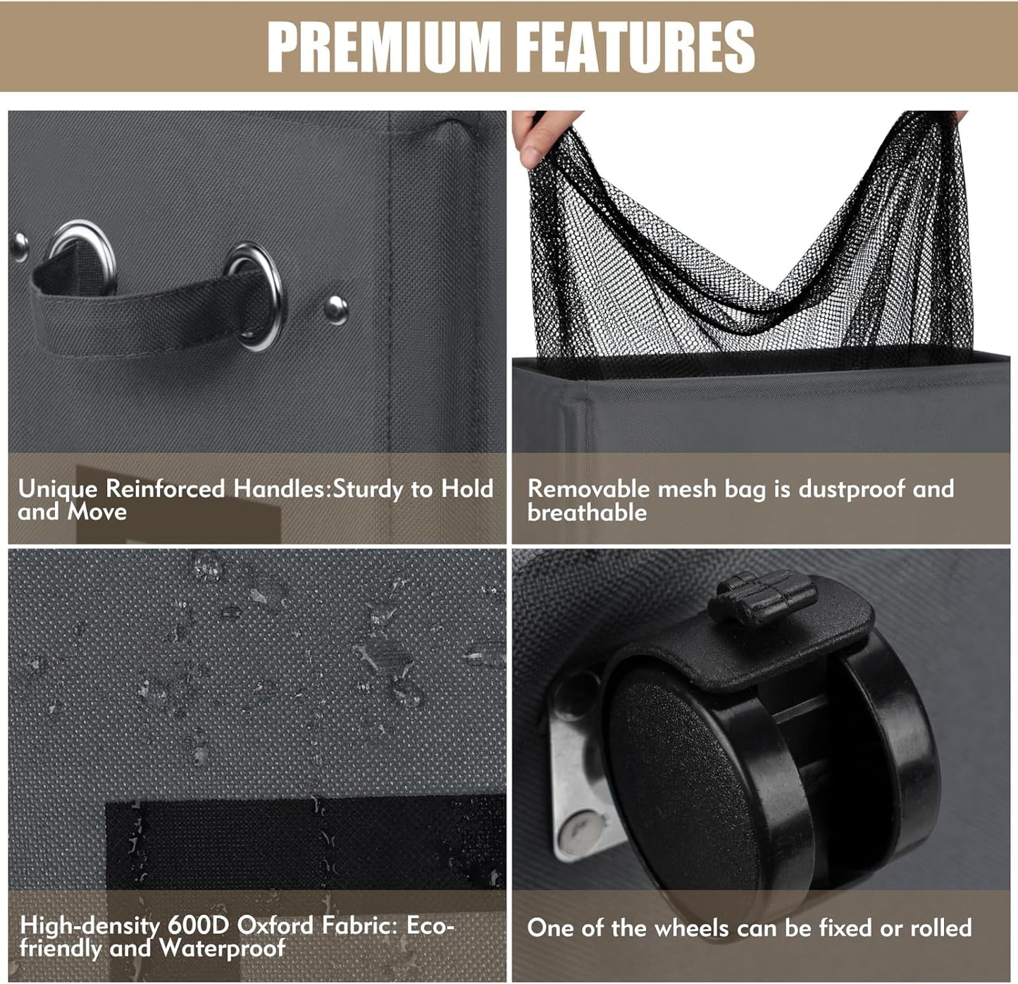 DOKEHOM 29-Inches Enlarged Slim Laundry Basket with Removable Wash Bag on Wheels, Collapsible Rolling Laundry Hamper, Foldable Narrow Corner Clothes Storage Bins (Dark Grey)