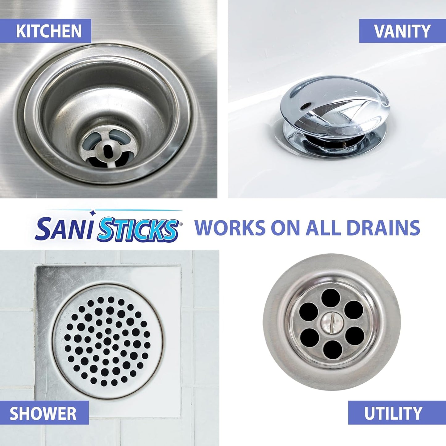 SANI 360° Sani Sticks Drain Cleaner and Deodorizer, 48 Count, Lemon Scent Enzyme Pipe Cleaners, Eliminate Odors, Prevent Clogged Drains, Safe for Sinks, Bathtub Drains, Septic Tanks