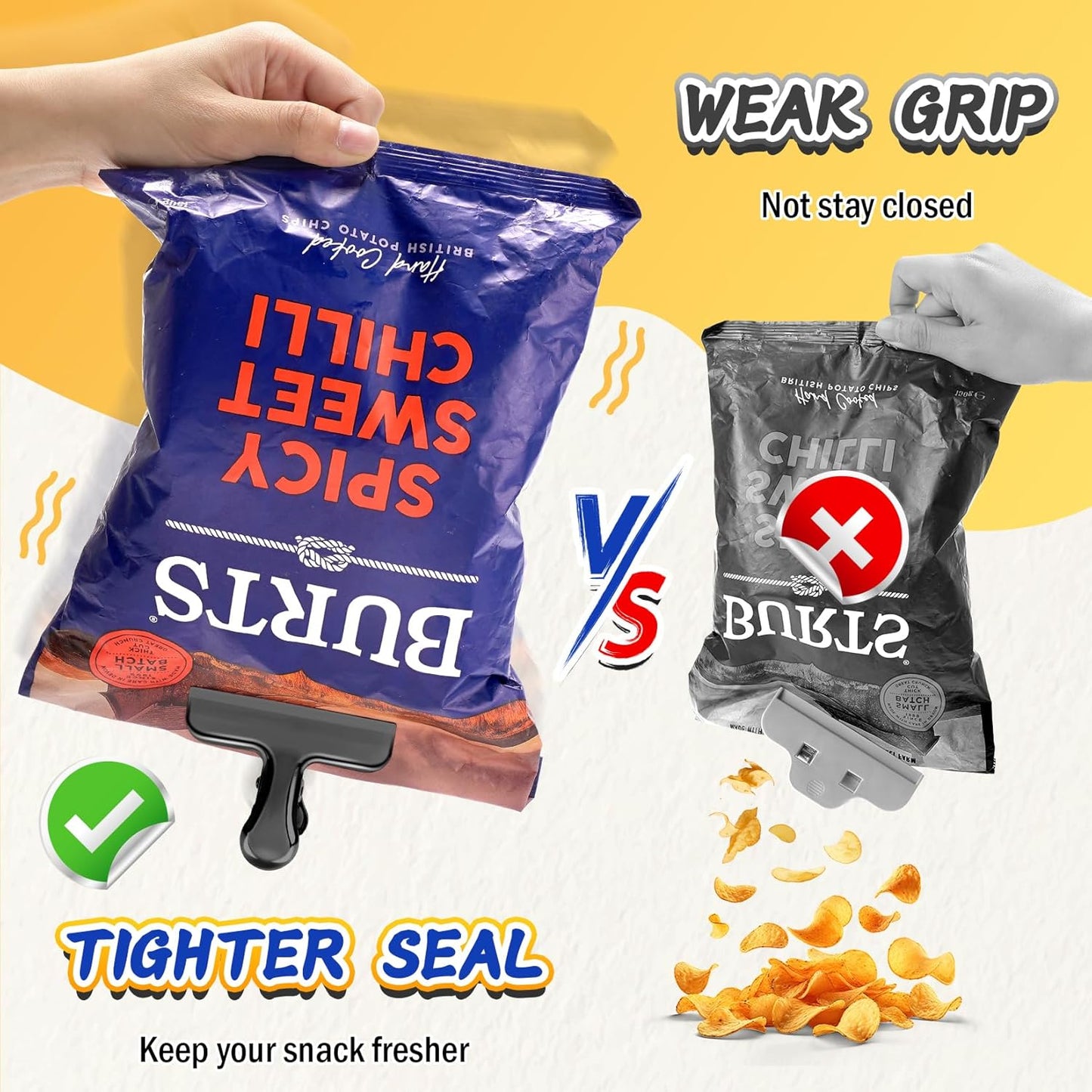 VNDUEEY 12 Pack Stainless Steel Chip Clips, Bag Clips for Food, Heavy Duty Chip Clip for Kitchen and Office to Seal Coffee Bags, Paper Sheets, Metal Clip Air Tight Seal-3 Inches, Black