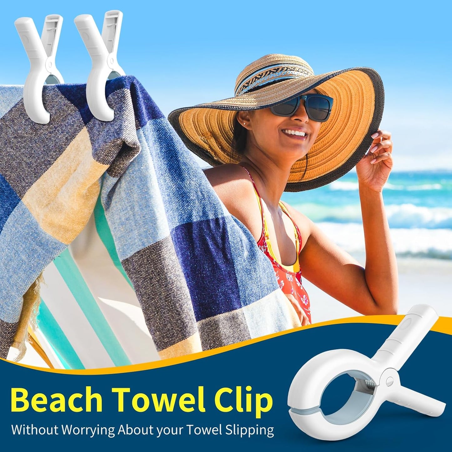 Senbowe 12 Pack Beach Towel Clips,Pool Chair Clips,Heavy Duty Plastic Clothes Pins,Quilt Drying Clips,Windproof Clothes Clips,Keep Your Towel,Clothes,Blankets to Dry on Clothesline and Hanging Rack