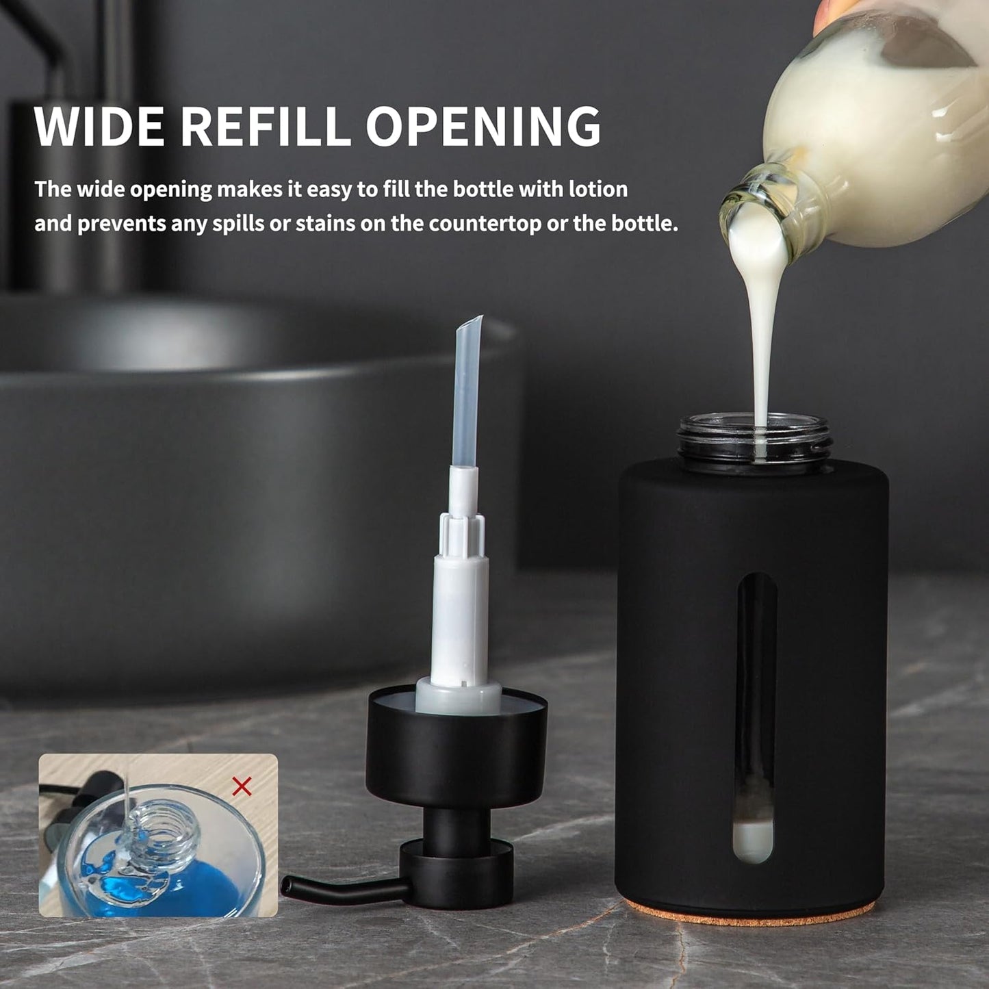 Enra Foaming Soap Dispenser with Window,12oz Bathroom Hand Soap Dispenser with Stainless Steel Foam Pump, Modern Thick Glass Refillable Bottle for Bathroom Kitchen (Black Foam Dispenser)