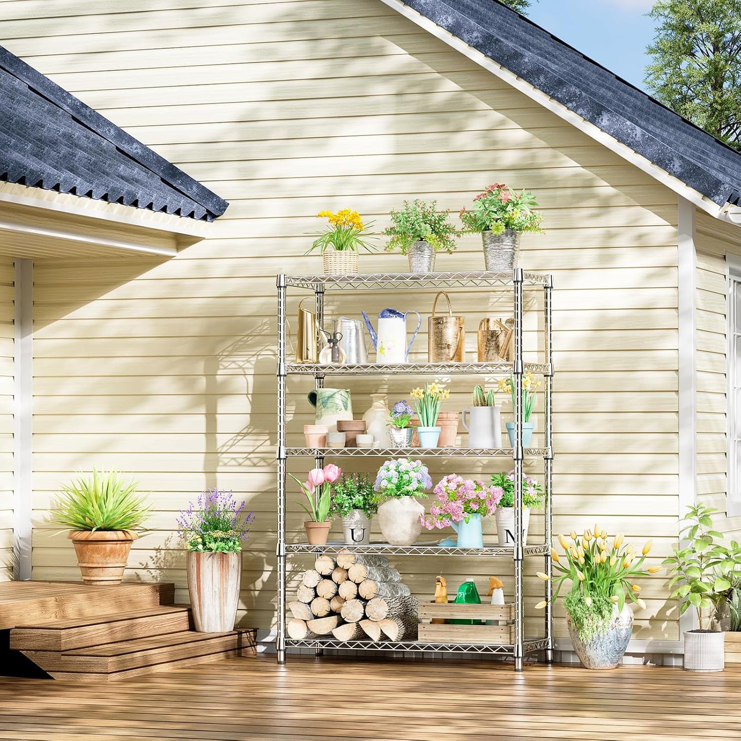 IZEUK 5-Tier Heavy Duty Metal Storage Shelving Unit (Chrome, 17.7" D x 47.2" W x 72.3" H, 1750 lbs Capacity), Adjustable Steel Wire Rack Shelf Organizer for Garage, Kitchen, Pantry, Basement, Laundry