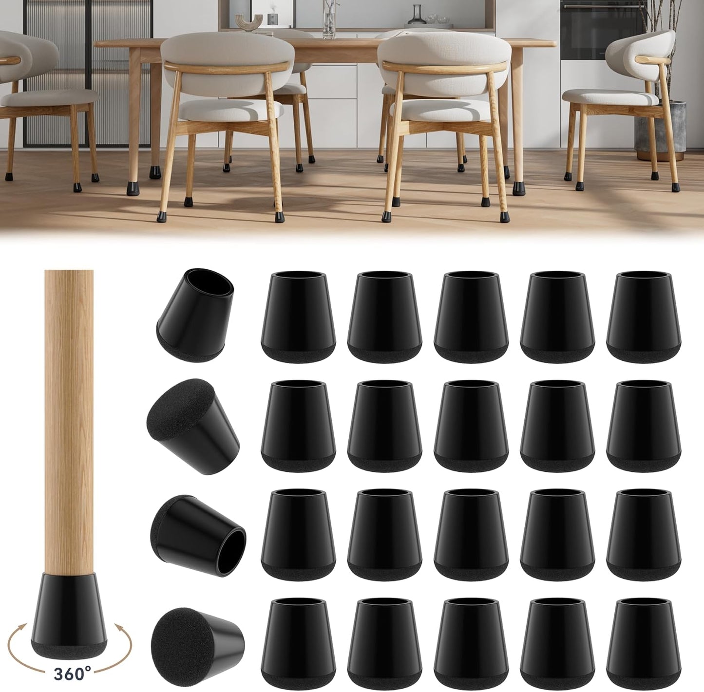 24PCS Extra Small Chair Leg Floor Protectors for Hardwood Floors, Furniture Sliders for Chair Legs, 360°Felt Pad Bottom Wrapped Thickening Furniture Pads Cap Covers to Scratch and Reduce Noise