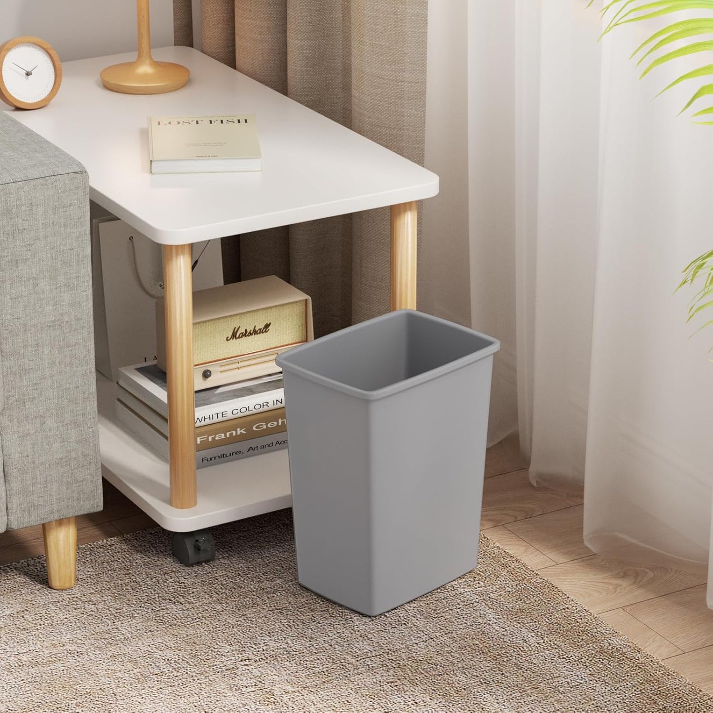 35 Quart Plastic Trash Can, Under Canbinet Waste Bin, 9-Gallons Slim Trash Can for Kitchen Bedroom Office Bathroom Under Sink Grey (4-Pack)