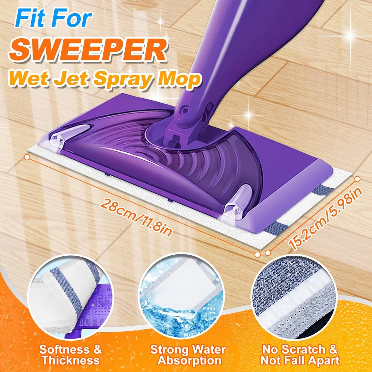 Mopping Pad Refill Compatible with Swiffer Wet Jet Mop Disposable Wet Jet Mopping Pads for All Purpose Multi-Surface Hardwood Floor Cleaning Thickness & Absorbent, 24 Count