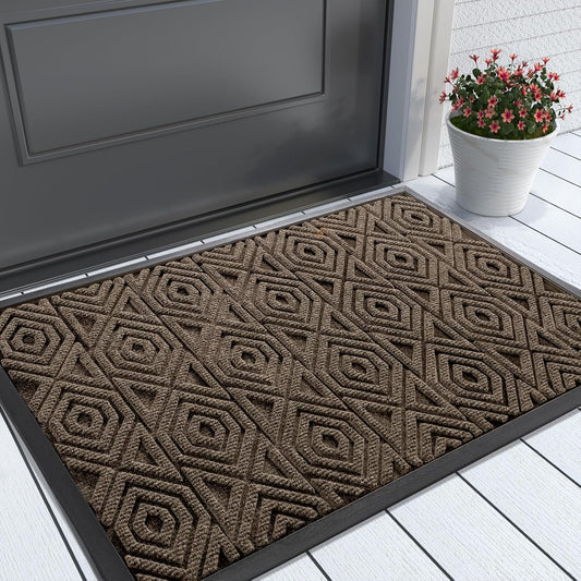 Yimobra Door Mat, Outdoor Indoor Entrance Welcome Mat, Heavy Entry Front Door Mat, Stain & Fade Resistant, Low Profile, Sturdy Rubber, Easy Clean Patio Floor Mat, Waterproof, 29.5 x 17, Brown