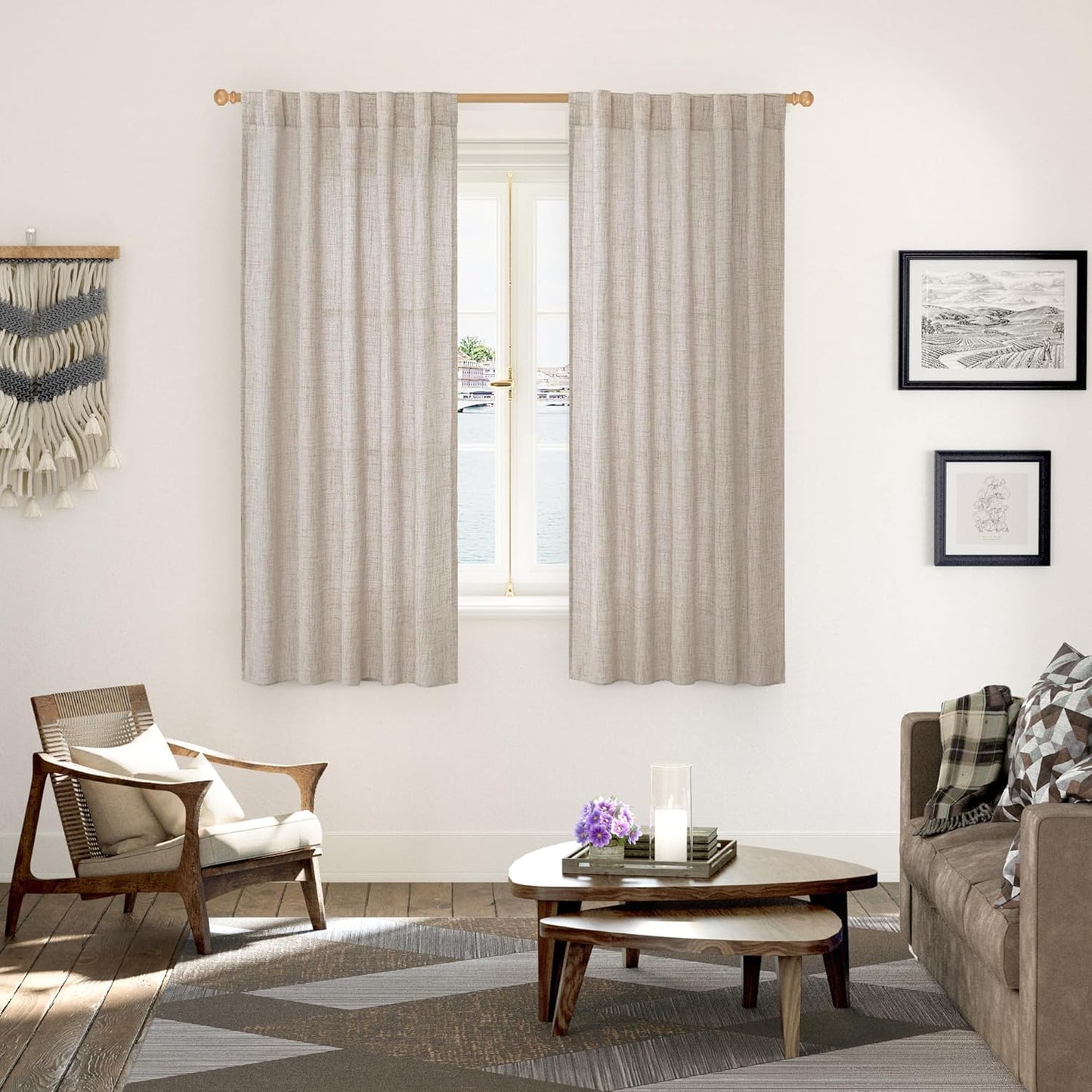 YoungsTex Rod Pocket Linen Curtains for Bedroom 38 X 63 Inches - Light Filtering Drapes with Back Tab for Living Room/Office/Farmhouse/Country Decorative, 2 Panels