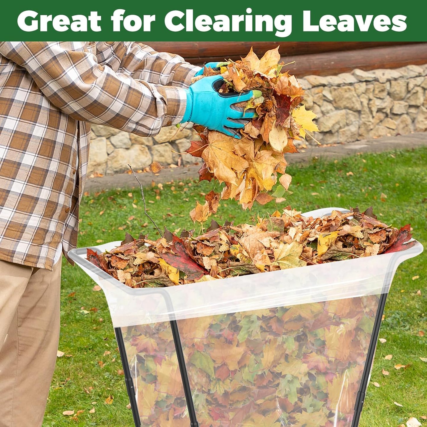 Outdoor Trash Bag Holder Metal Garden Trash Bag Holder for Yard Waste Stand Holds 30-45 Gallons Leaf Bag Holder with 4 Clips for Leaves Camping Lawn Party Weeding Yard Gardening（1pcs+4clips）