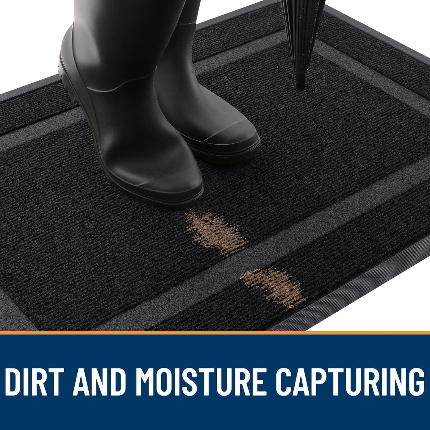 OLANLY Front Door Mat Indoor Outdoor Entrance, Waterproof All-Season, All-Weather Doormat, Sturdy Natural Rubber, Fade Resistant, Low Profile, Easy Clean Patio Porch Entryway Mat, 47x17, Black