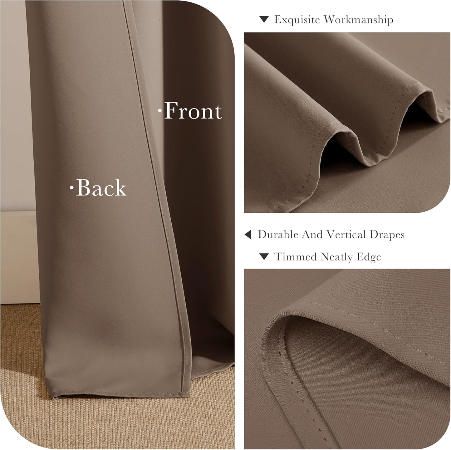 PONY DANCE Window Curtain Panels - Grommets Top Thermal Insulated Light Blocking Curtain Covers for Bedroom Dining Room/Sliding Door and Closet, 55 Width by 80 Inches Length, Mocha, Pack-2