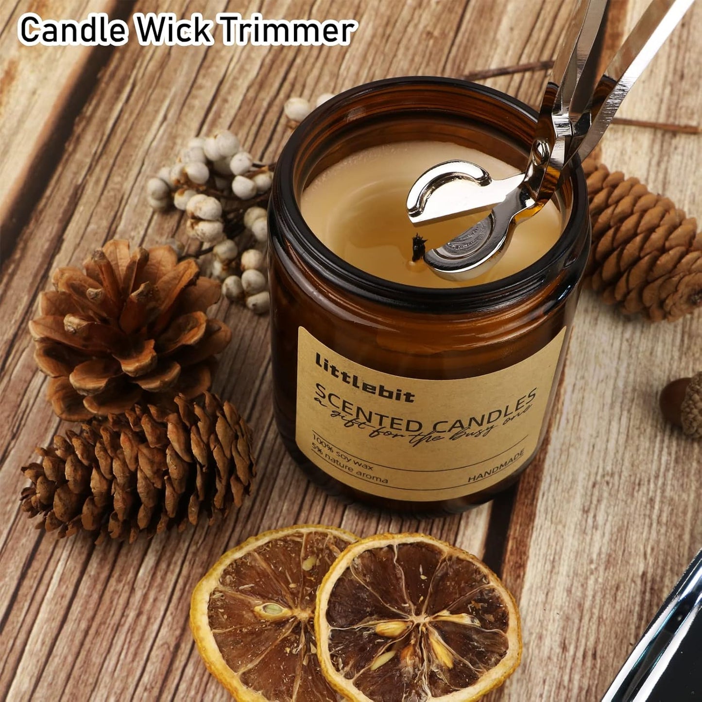 5 in 1 Candle Accessory Set, Candle Wick Trimmer Cutter, Candle Snuffer & Candle Wick Dipper,USB Rechargeable Lighter, Storage Tray Plate for Candle Lover Mom Gift, Candle Care Kit (Silver)