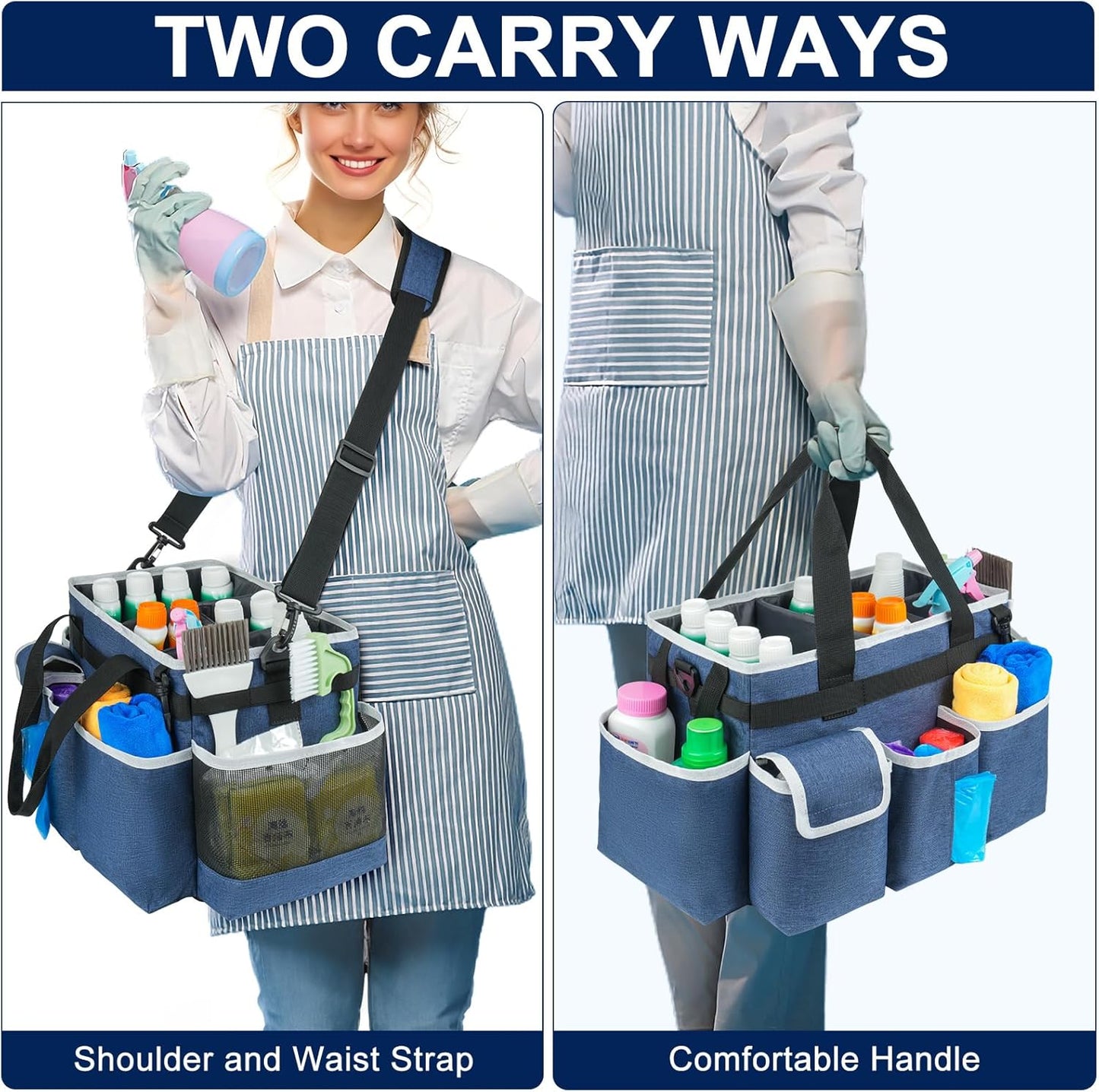 Cleaning Caddy,Cleaning Bag for Housekeepers,Cleaning Supplies Organizer with Handle,Blue