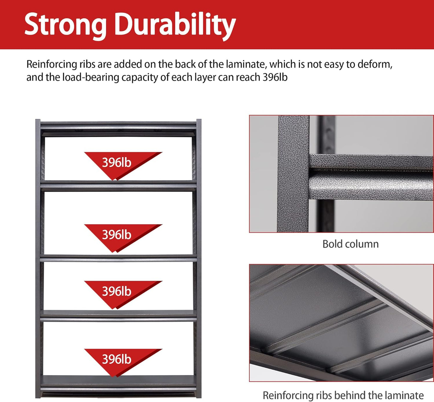 72" H Garage Shelving, Metal Storage Shelves, Adjustable 5 Tier Storage Rack, Heavy Duty Shelving, Industrial Utility Shelf for Garage, Warehouse, Bedroom, Kitchen, 24" D×48" W×72" H, Black