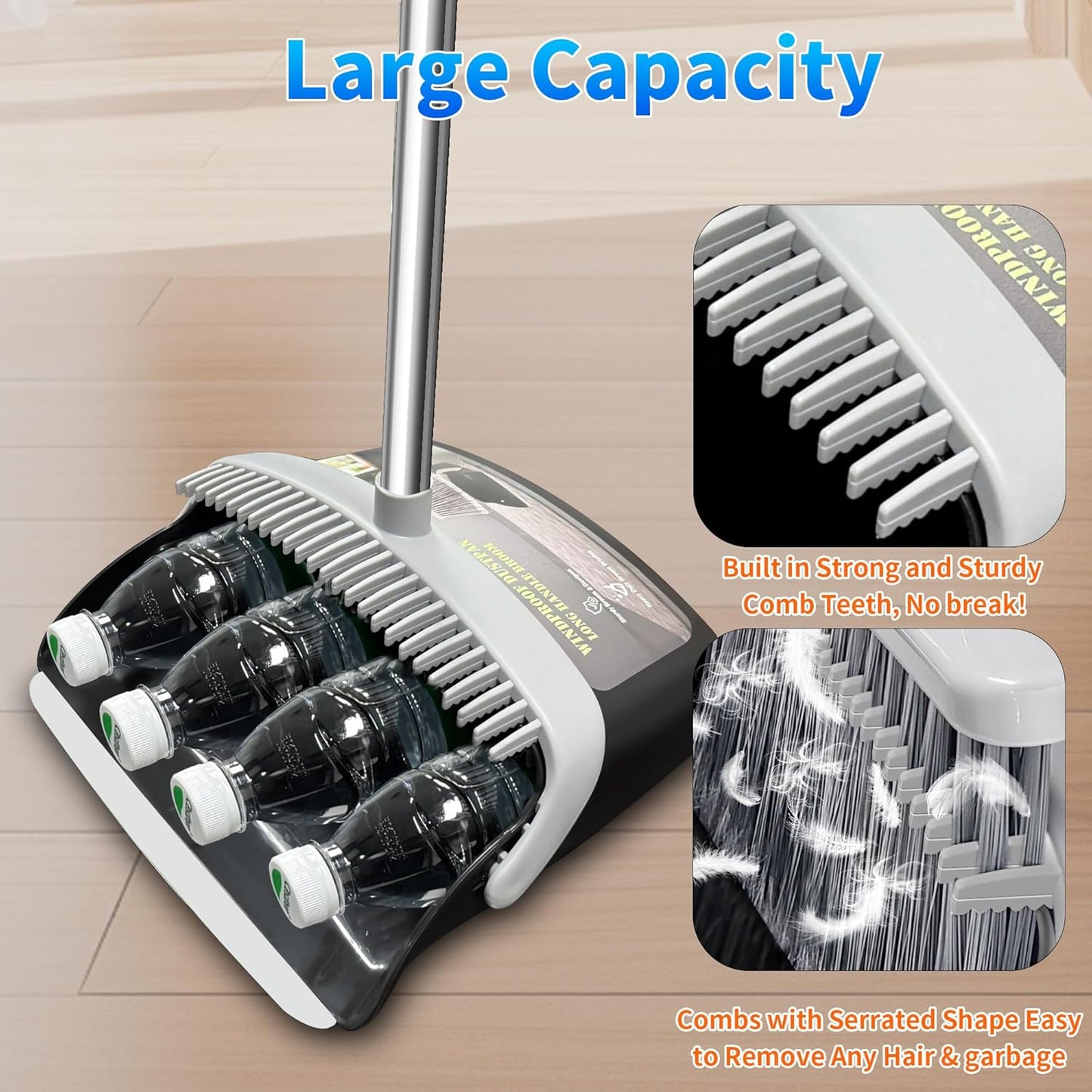 Broom with Dustpan Combo Set Broom and Dustpan Set Dust Pan with 51.2" Stainless Steel Long Handle, Brooms with 5-Layer Plus Firm and Soft Bristles Combine, New Home Apartment Office Essentials