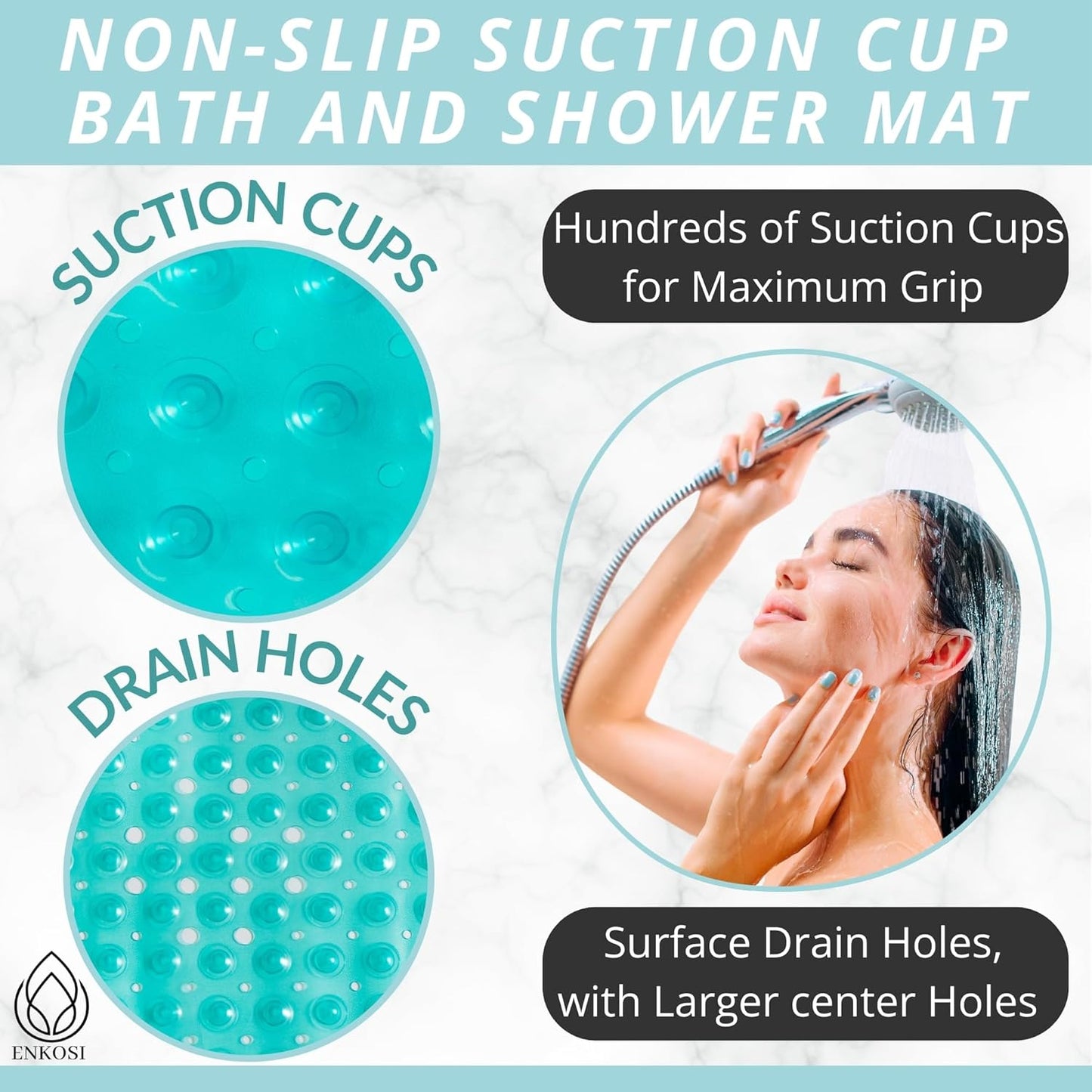 ENKOSI Bath Mat - Large Non Slip Bathtub & Shower Mat - Extra Long 40 x 16 Inch Bathroom Mats for Tub Nonslip Anti Slip Bathmats (40x16 Turquoise 1-Pack)