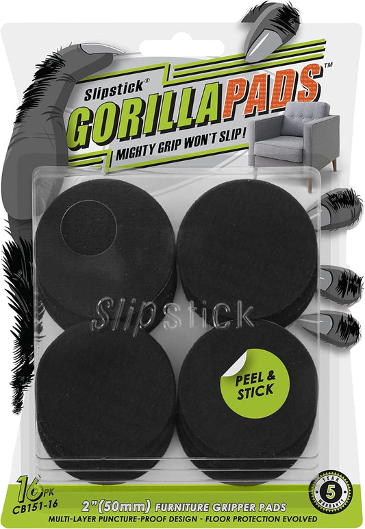 Slipstick GorillaPads Non Slip Furniture Pads/Gripper Feet Floor Protectors (Set of 16) Premium 2 Inch Round Self Adhesive Rubber Stoppers for Furniture Legs