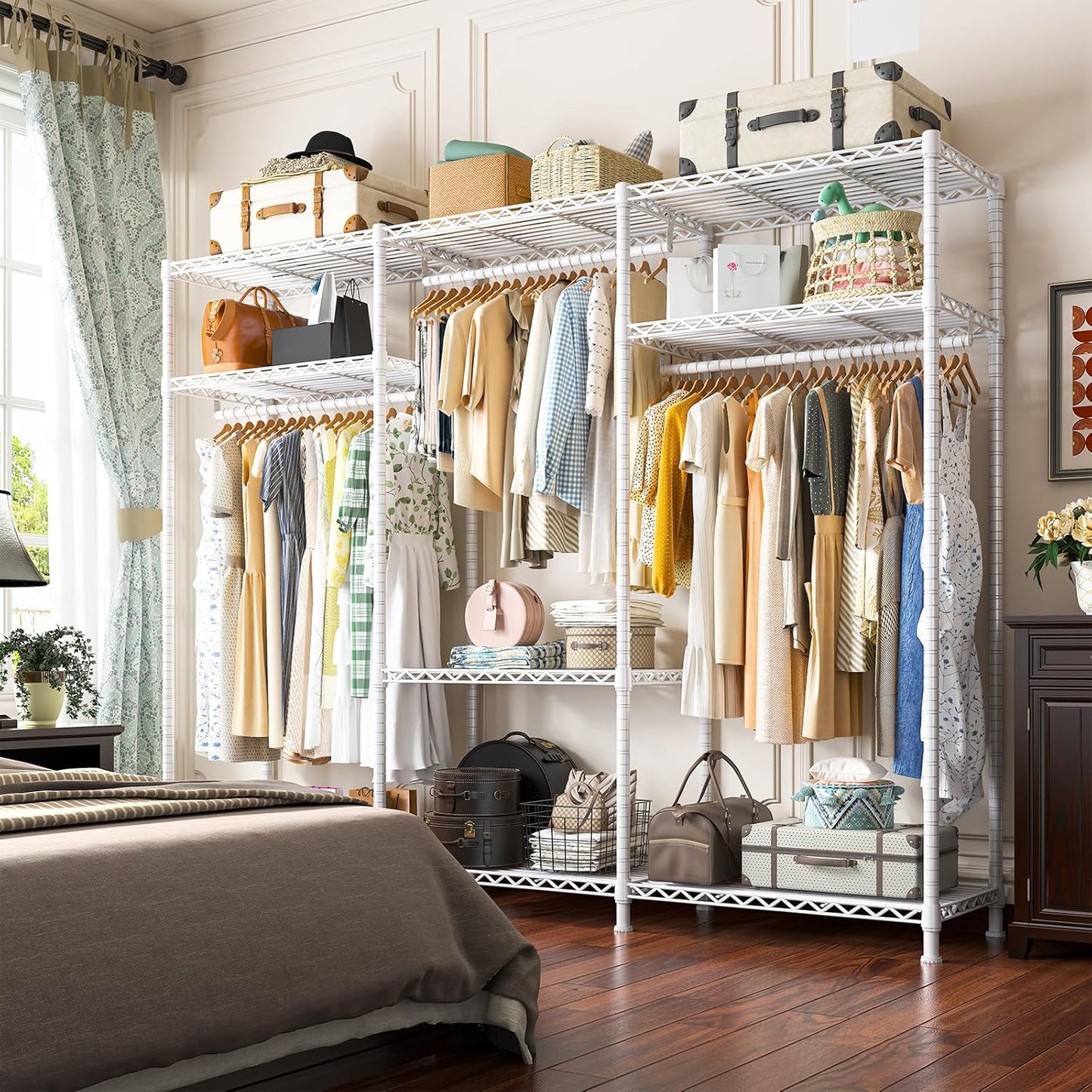 Raybee Clothes Rack Heavy Duty Load 795LBS Adjustable Clothing Racks for Hanging Clothes Garment Rack, 56" W X16 D X 75.5" H White