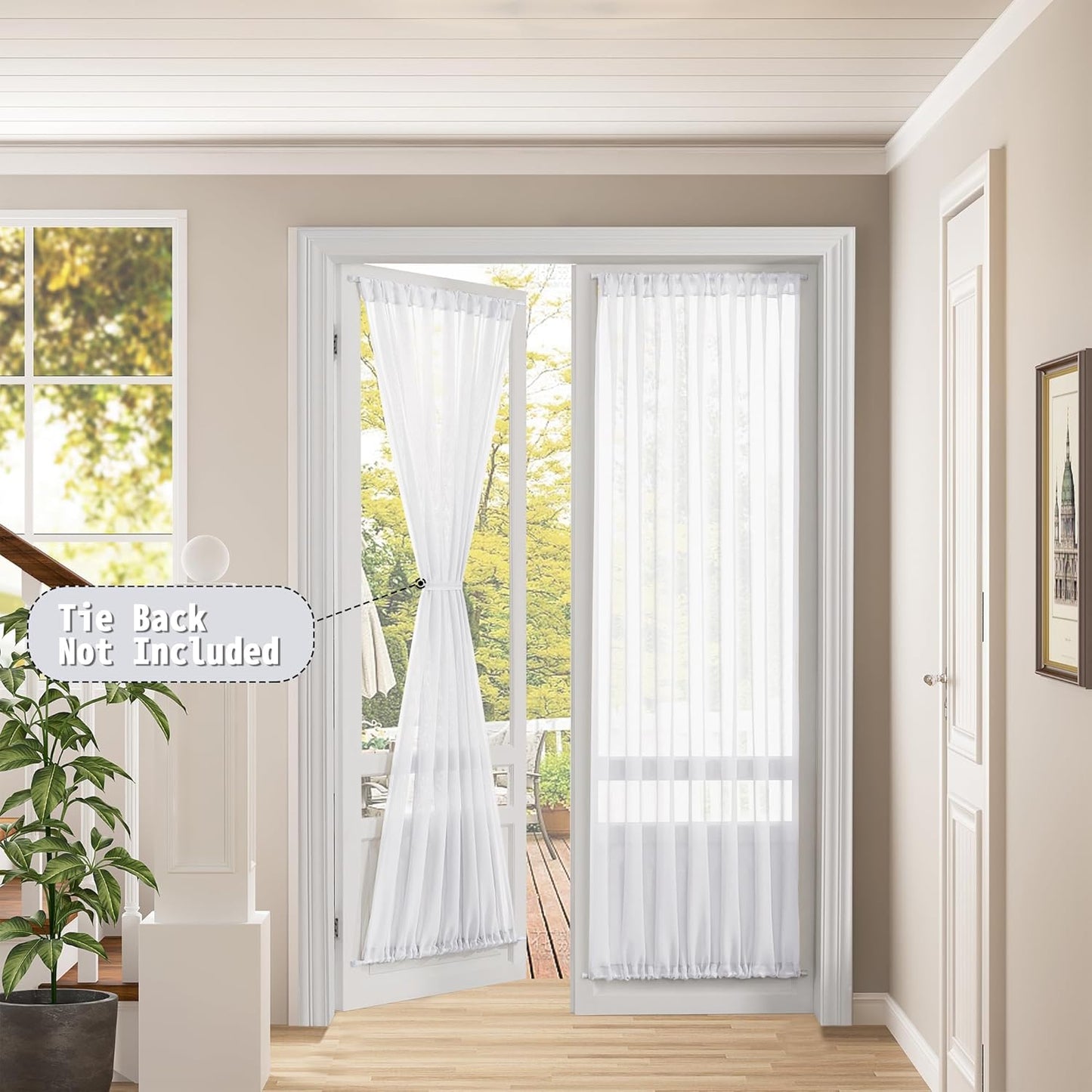 Tollpiz Sheer Door Curtains Closet Linen Textured Curtains Sheer Doorway Light Filtering Voile Rod French Door Pocket Curtain Patio Glass Door, 25 x 72 inches Long, White, Set of 1 Panel