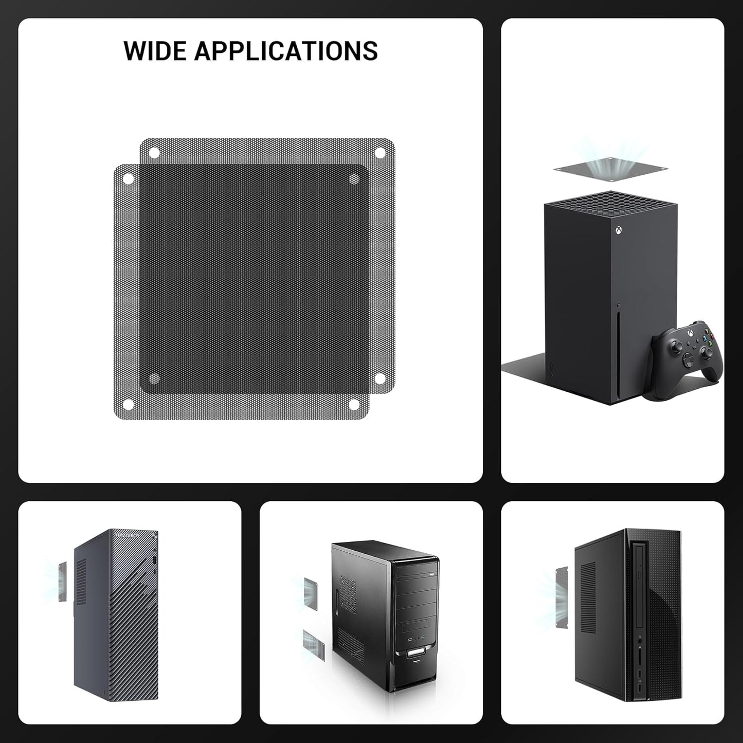 140mm Fan Dust Filter PC, 10Pack PVC Computer Dust Filter Mesh Dustproof Case Cover PC Cooler Fan Filter Grills with 40pcs Screws for Computer Cooler (PVC, 140 * 140mm, 10pcs, Black)