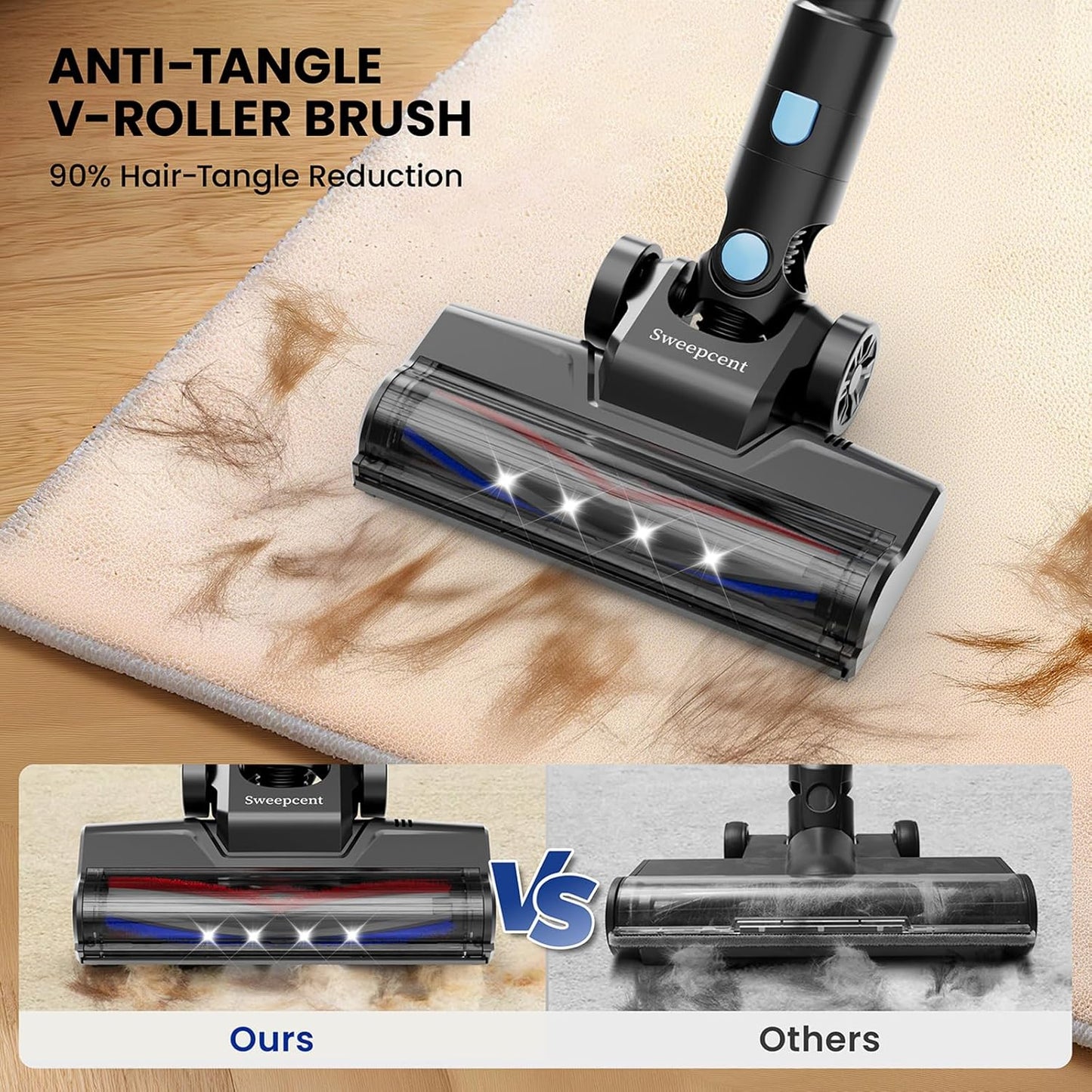 Cordless Vacuum Cleaner with 35kPa Suction Vacuum Cleaner, Lightweight Stick Vacuum Cordless for Pet Hair, Carpet, Hard Floors