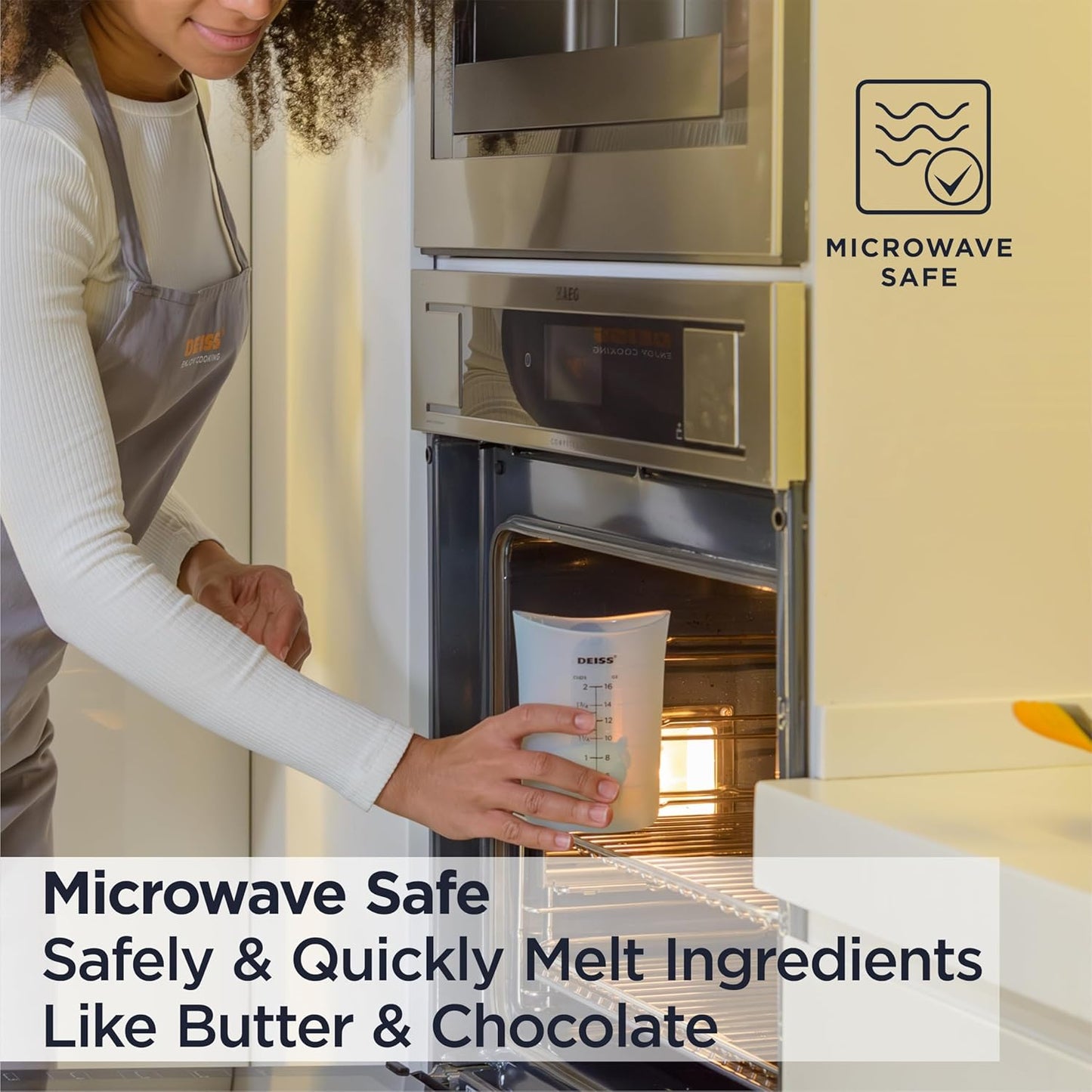 Deiss PRO 3 Piece Silicone Measuring Cup Set - Versatile & Durable, Easy-Pour Spout, Non-Stick for Easy Clean, Heat-Resistant - Squeeze & Pour Liquid Measuring Cups - Ideal for Baking, Cooking, Resin