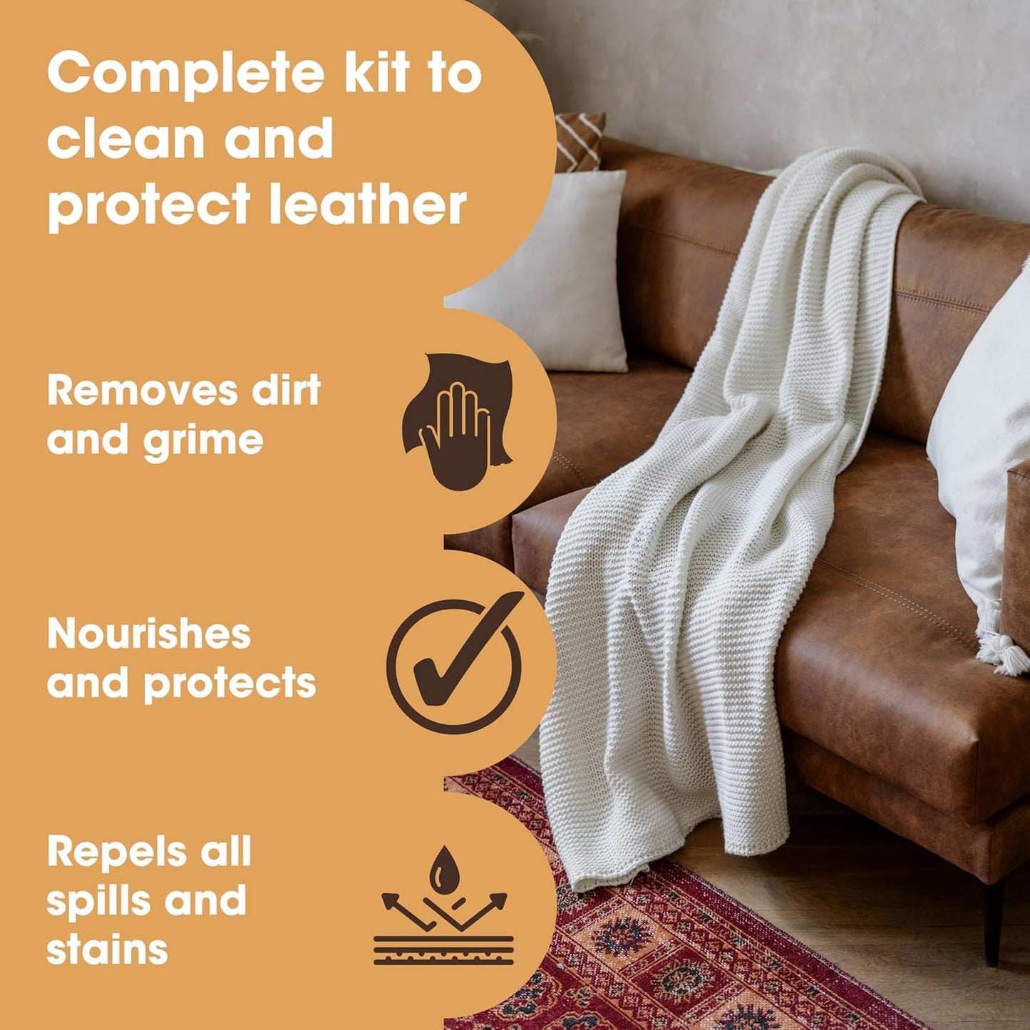 Furniture Clinic Large Leather Care Kit | Leather Cleaner + Conditioning Protection Cream for Furniture | Two 17oz Bottles + 1 Sponge & 1 Cloth | Restore Leather Couches, Car Seats, Jackets, & Boots