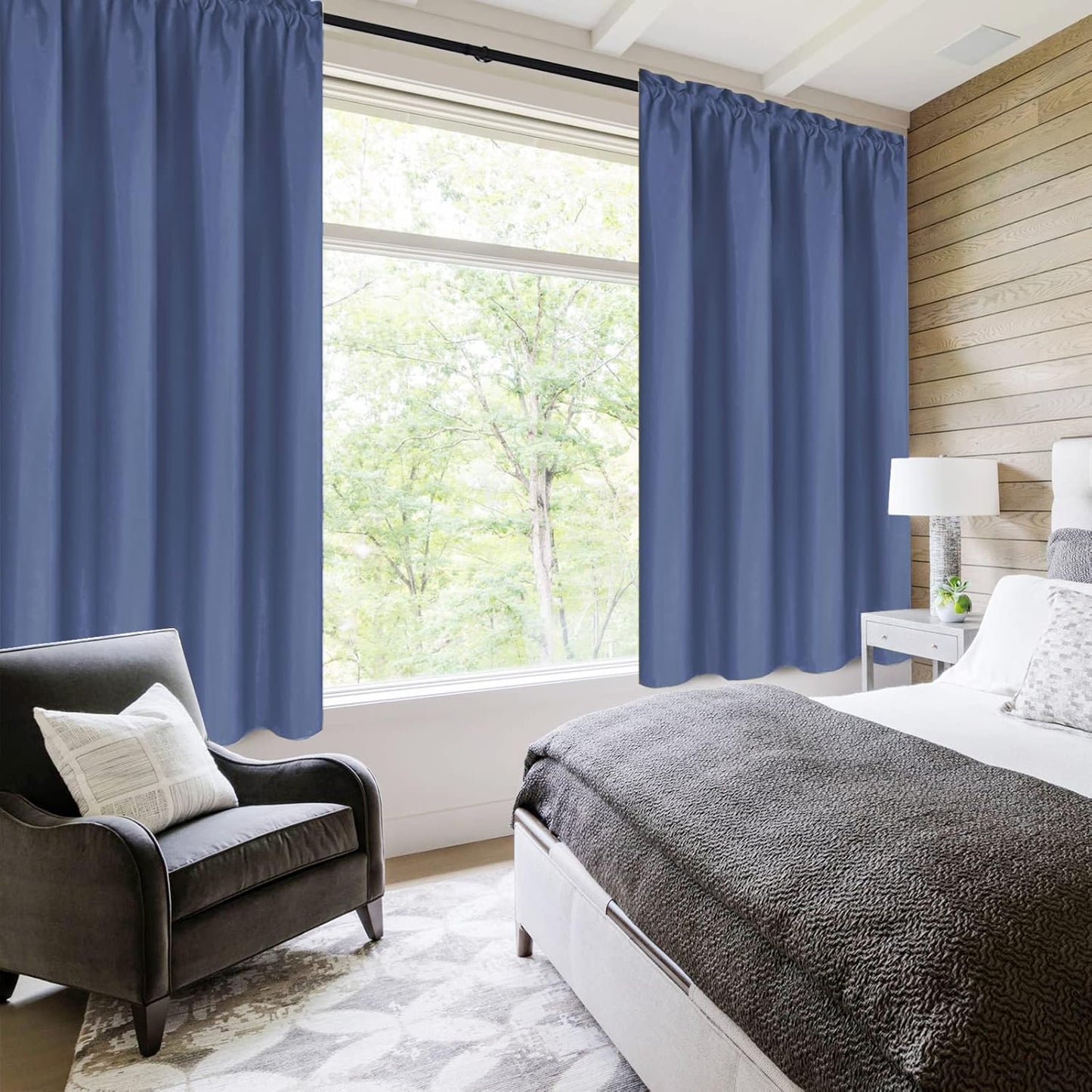 DWCN Blackout Curtains – Thermal Insulated, Energy Saving & Noise Reducing Bedroom and Living Room Curtains, Dusty Blue, W 38x L 54 Inch, Set of 2 Rod Pocket Curtain Panels