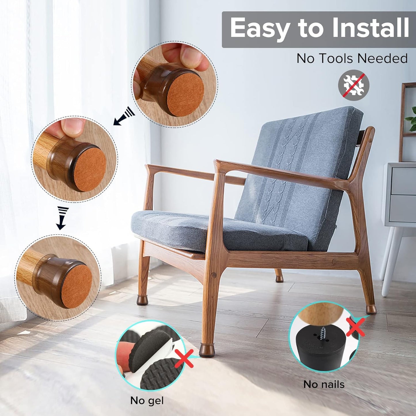 24PCS Upgraded Silicone Chair Leg Floor Protectors for Hardwood Floors, Furniture Sliders for Chair Legs, Felt Bottom Furniture Pads, Anti-Slip Round&Square Cap Covers to Scratch and Reduce Noise