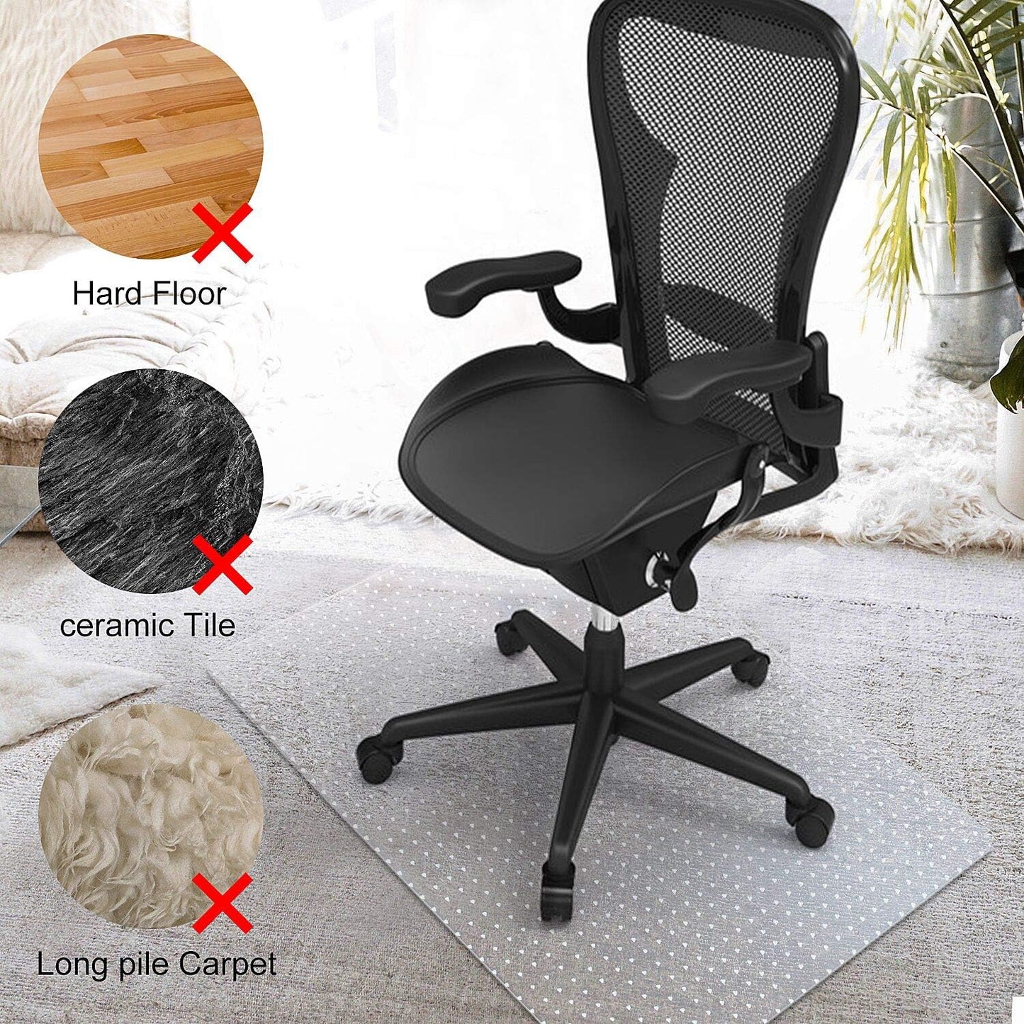 Azadx Chair Mat for Carpet 48"x 36" with Lip Chair Mat for Carpeted Floors, Office Chair Mat for Carpet Protector Floor Mat on Low Pile Carpets Easy Glide Rolling Desk Computer Chair Mat for Home