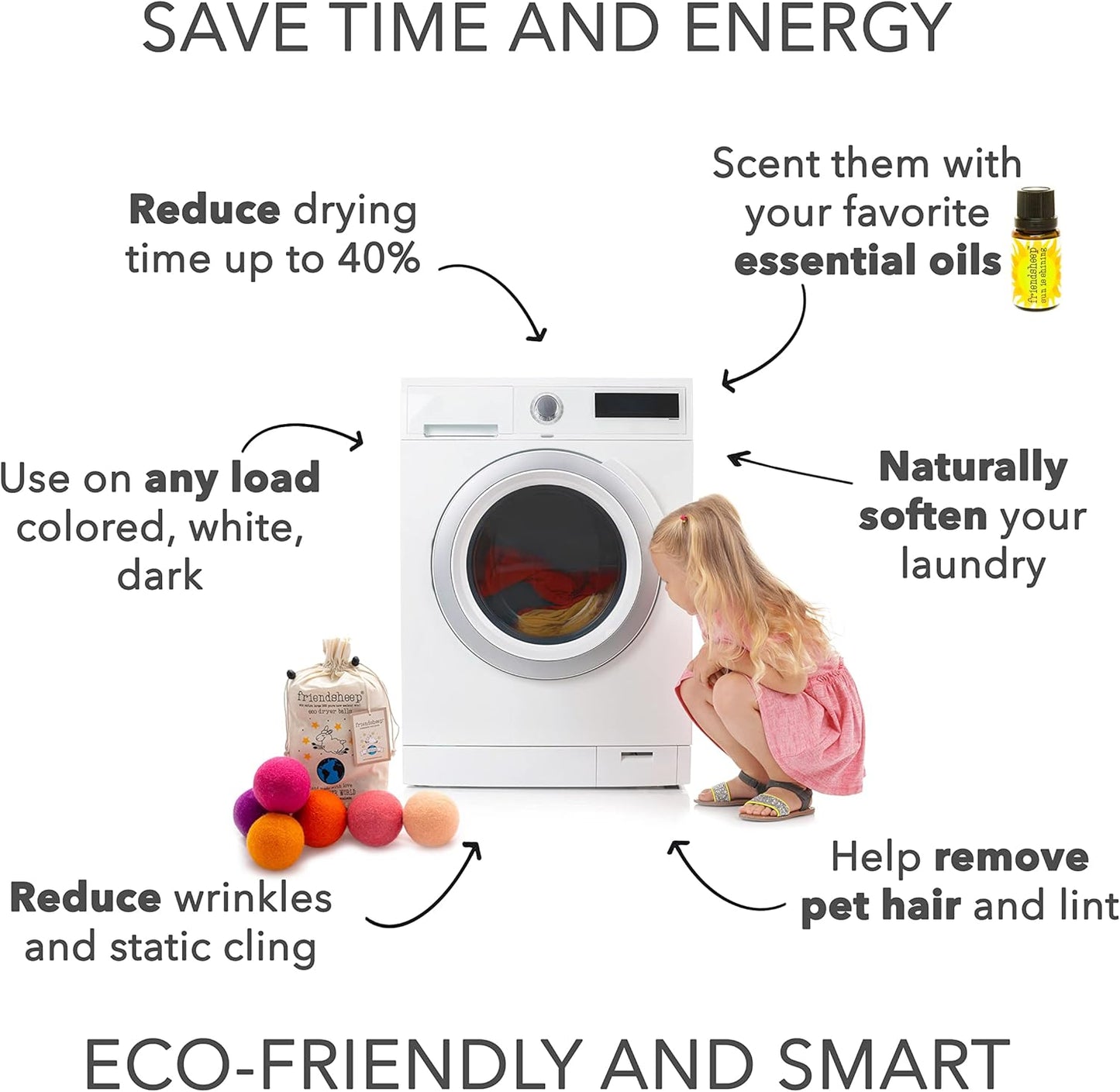 Friendsheep Wool Dryer Balls 6 Pack XL Organic Premium Reusable Cruelty Free Handmade Fair Trade No Lint Fabric Softener Color - Tropical Sunset