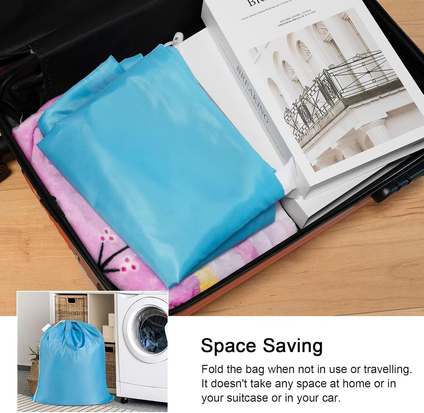 Polecasa Small Heavy Duty Laundry Bag with 130gsm Tear Resistant Fabric and Handles, Easy to Carry Durable Dirty Clothes Drawstring Bag, Perfect for College Dorm, Travel 21”x24”,Gulf Blue