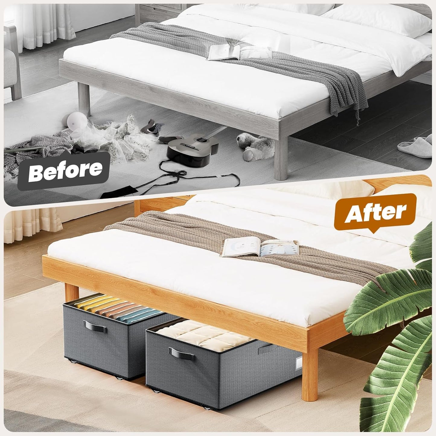 Underbed Storage with Wheels, 2 Pack Under Bed Storage Containers with Clear Lids, No Assembly Required 10.1 inch Rolling Under Bed Storage for Clothes, Grey