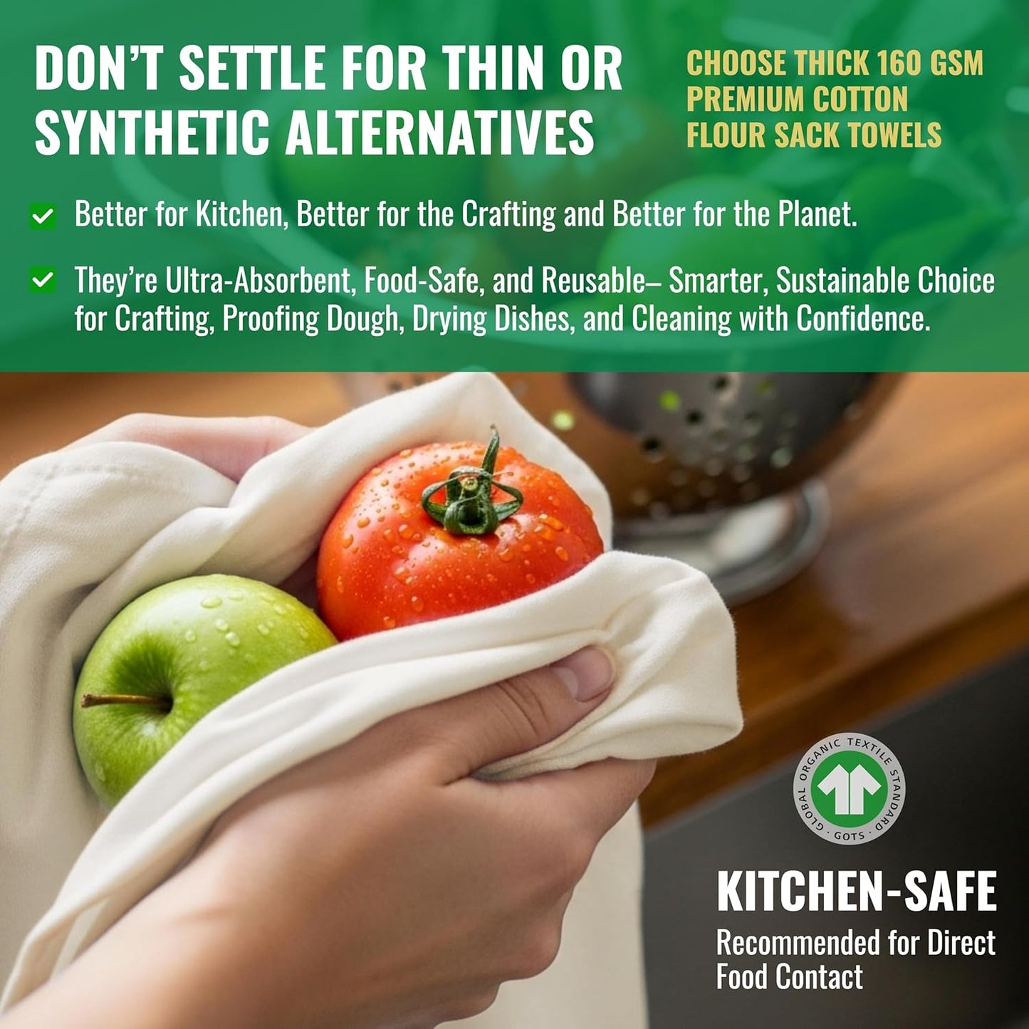 WHITEWRAP Flour Sack Towels| Tea Towel for Crafts| Kitchen Dish Cotton Blank Towel for Embroidery| Baking Bread Proofing Linen Cover| Thick Absorbent Quick Dry|12 Pack 18"x28" Natural