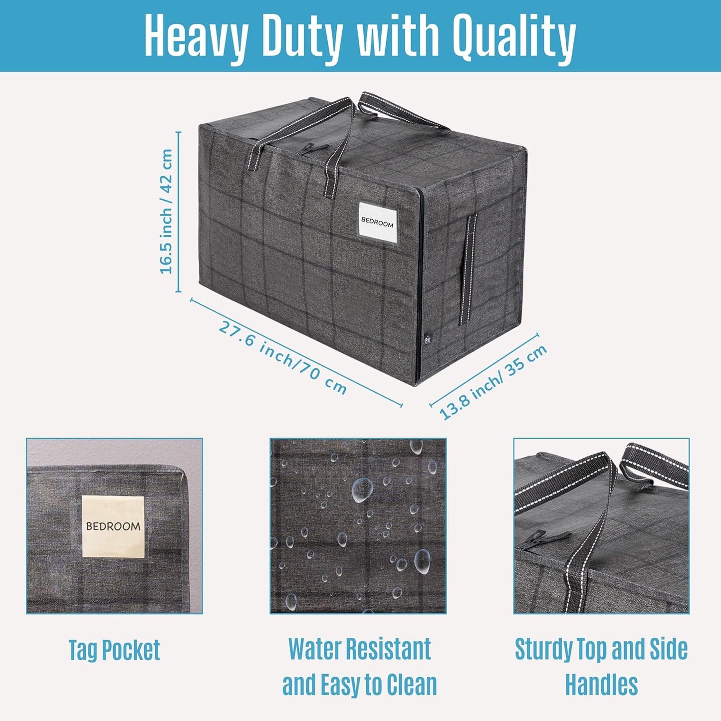 VENO 8 Pack Moving and Storage Bags, Heavy Duty, Alternative to Moving Boxes, Large Packing Totes Supplies for College Dorm Room with Zipper for Clothes, Wide Open Design (Windowpane, 8 Pack)