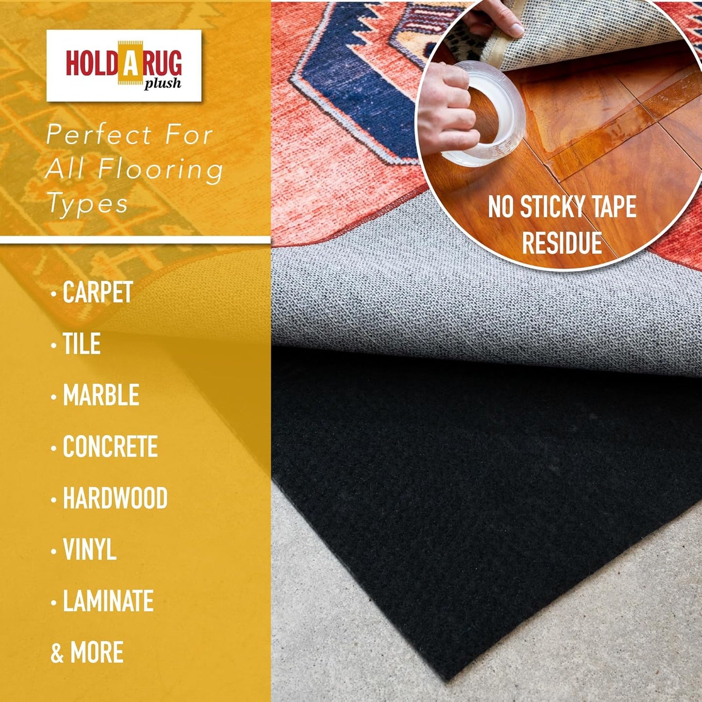 Hold-a-Rug Plush 6' Round Nonskid, Nonslip Rug Pad,Reversible Gripper, ¼ Thick, Safe for All Floors and Carpet, Keep Area Rugs Secure