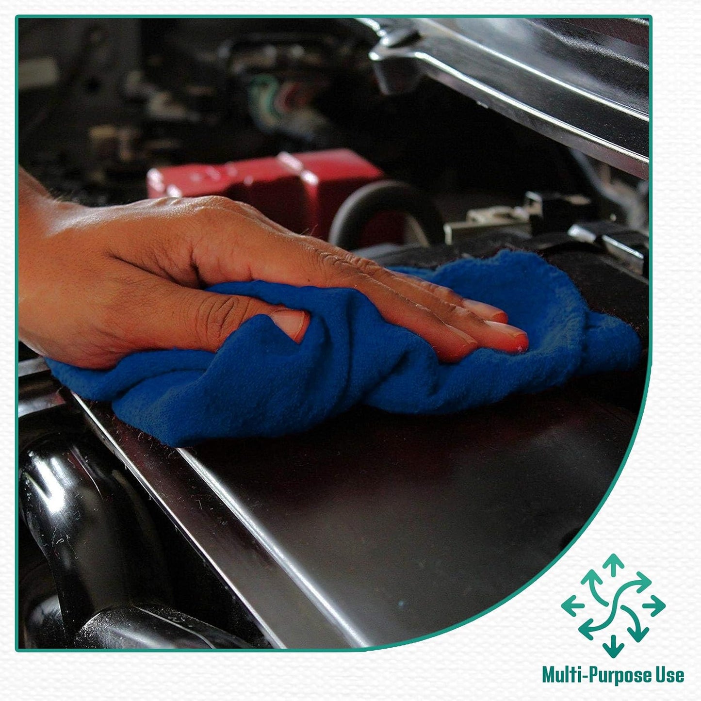 ZUPERIA Cotton Shop Towel – Multipurpose Cleaning Cloths (14" x 12" - Pack of 100 - Blue) Reusable Shop Rags for Automobiles, Industrial, Restaurants, Garage, and Homes