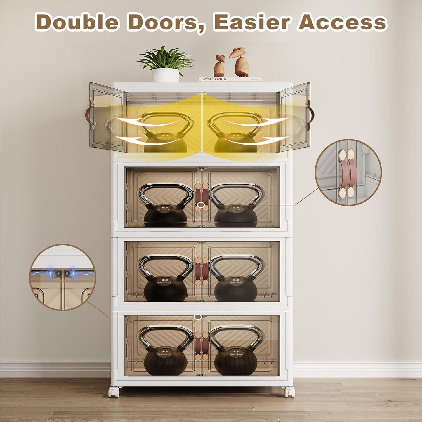 SAILUN 628QT Extra Large Collapsible Storage Bins with Wheels and Lid, Stackable Bins Open Closet Organizers and Storage Storage Containers Drawers,30" L × 19.7" W × 66" H（4 Pack）