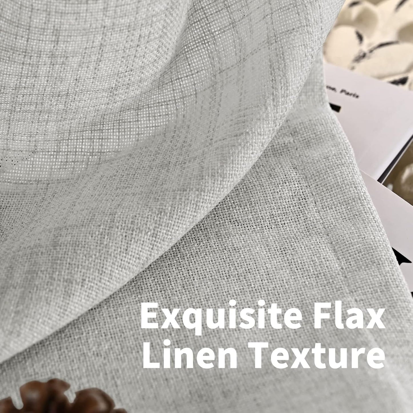 YoungsTex Light Grey Linen Curtains 80 Inch Length for Living Room, Light Filtering Semi Sheer Window Drapes Rod Pocket Back Tab Curtain for Bedroom Dining Office Farmhouse, 2 Panels, 52 X 80 Inch