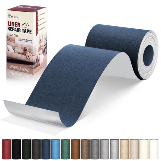 Linen Repair Tape 4x79 inch, Self Adhesive Fabric Patches, Linen Patch Tape Kit, Fabric Repair Tape for Couch Sofas, Headboards, Chairs, Pillows, Curtains, Couches - Navy Blue