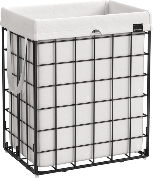SONGMICS Laundry Hamper, 23.8 Gal. (90L) Laundry Basket, Collapsible Clothes Hamper, Black and White ULCB190W01