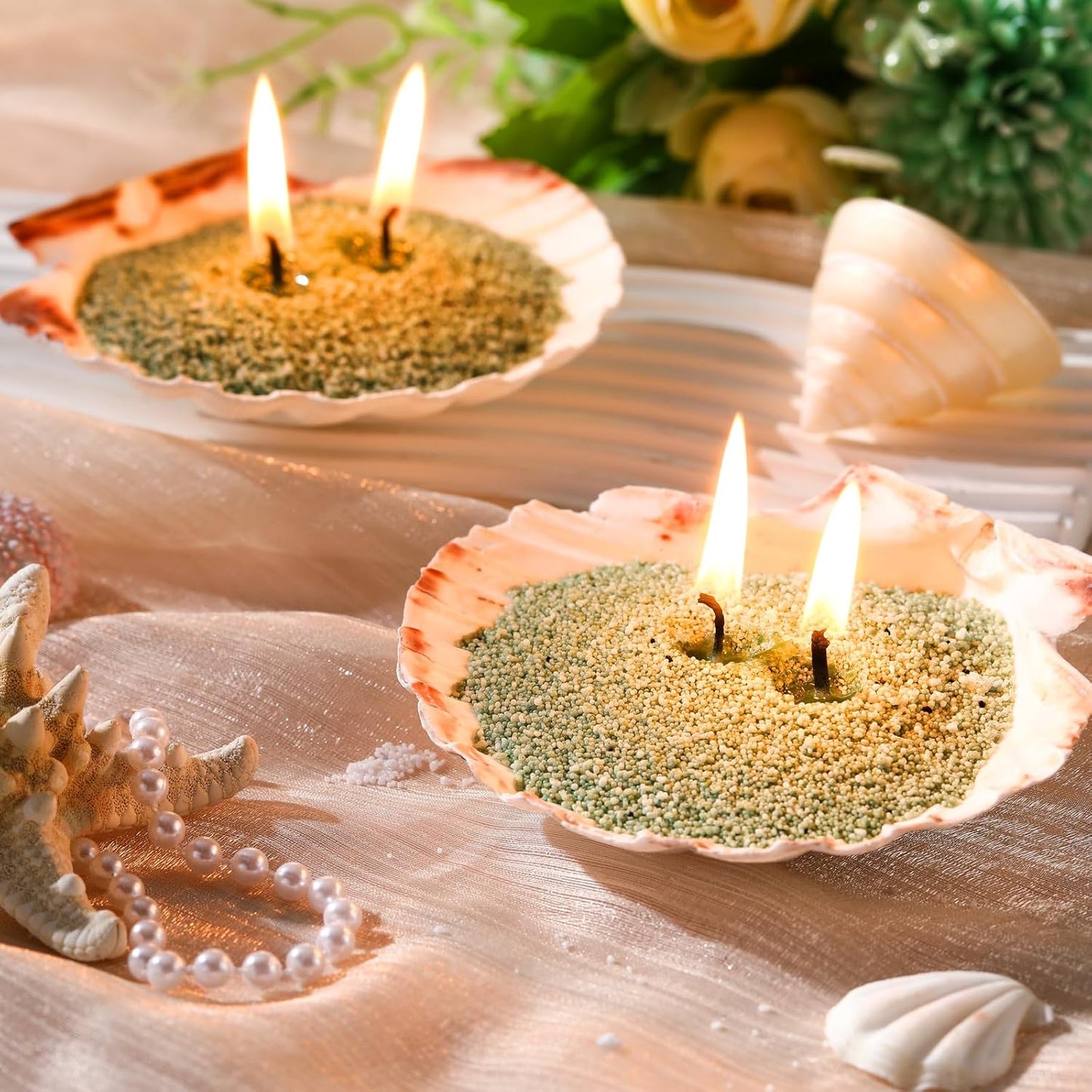 MTLEE Candle Sand 3.3 lb DIY Pearled Candle Making Kit Included 20 Pcs Wicks and Refillable Beaded Wax Sand Beaded Wax Gift with Wicks Self Extinguish for Home Wedding Party Women(Green)