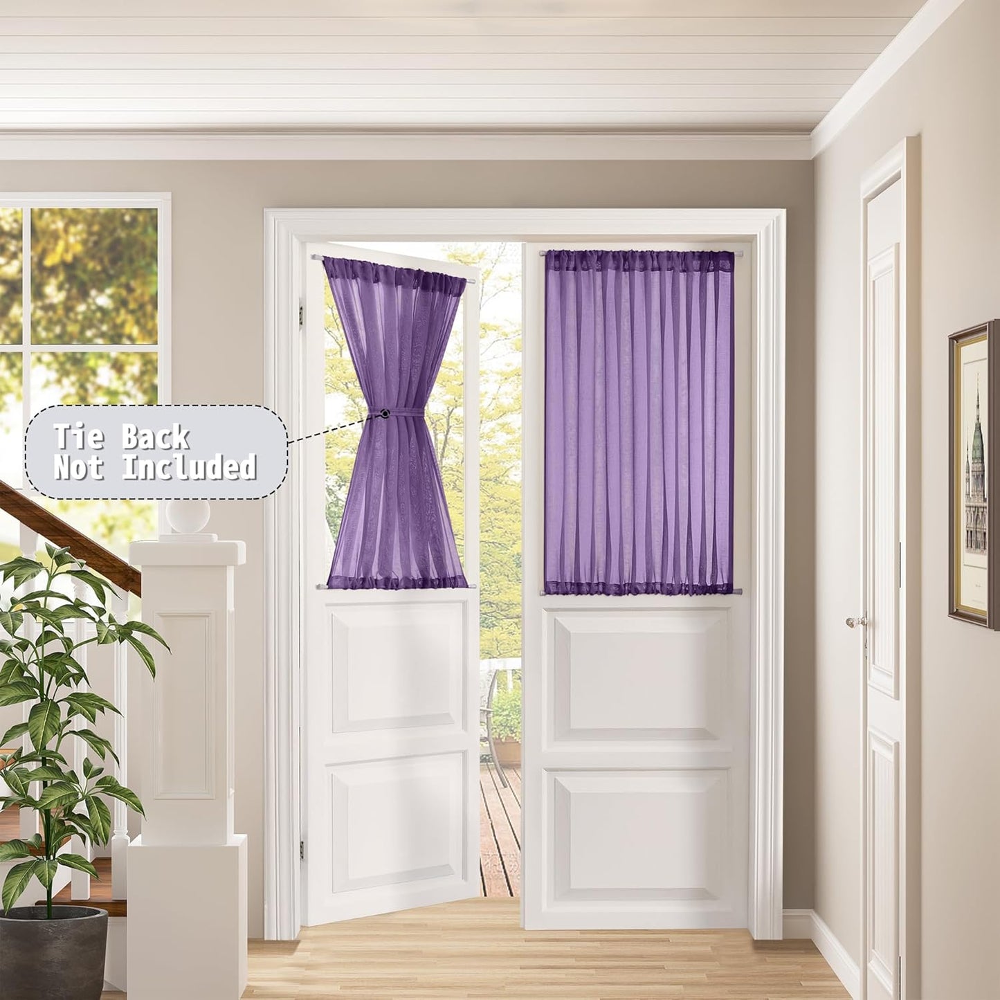 Tollpiz Sheer Door Curtains Closet Linen Textured Curtain Sheers Doorway Light Filtering Voile French Door Rod Pocket Curtains Patio Glass Door, 54 x 63 inches Long, Royal Purple, Set of 1 Panel