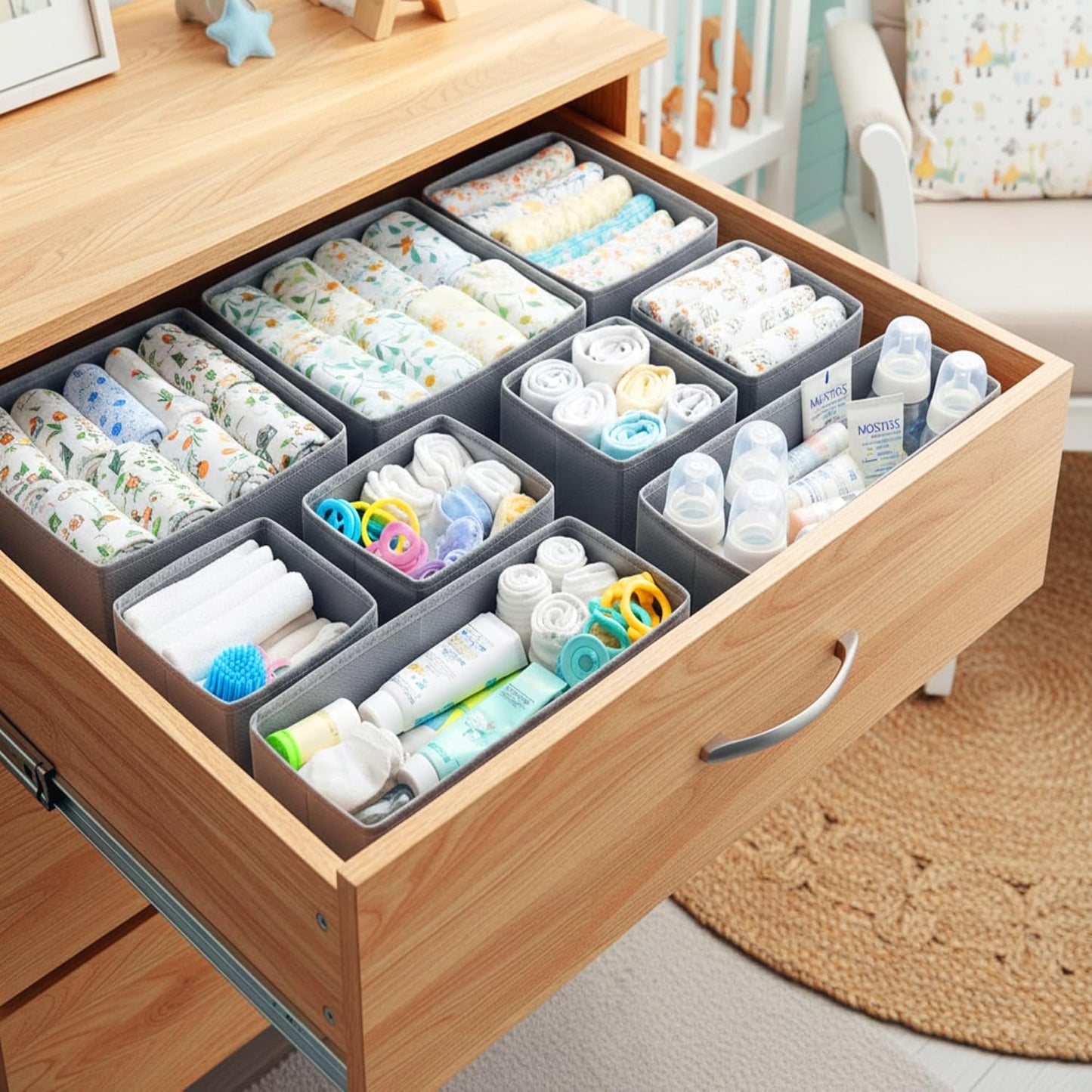 Cupic Cupid Drawer Organizer, Dresser Organizers, Foldabe Drawer Organizer Clothes, Closet Organization and Storage Dividers for Socks, Underwear and Diaper, Set of 12, Gray