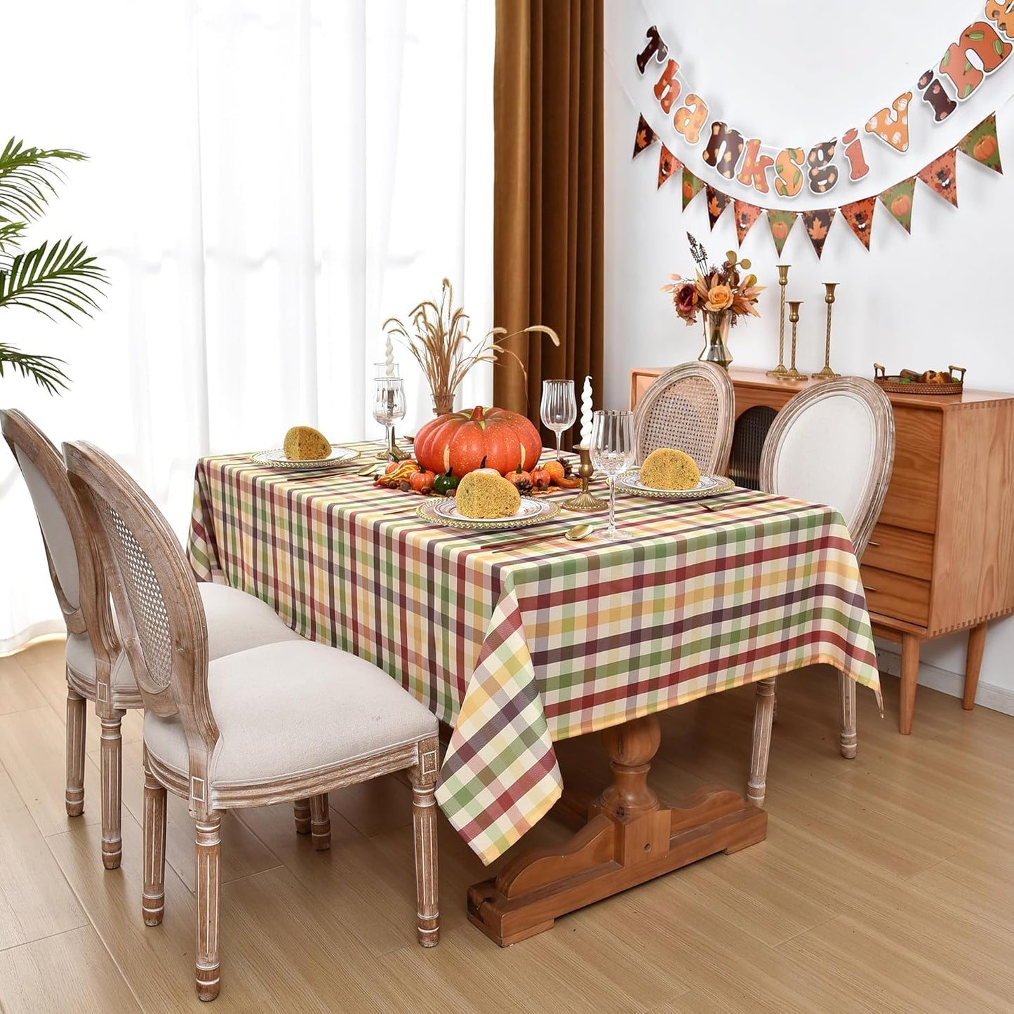 Classic Gingham Buffalo Tablecloth Fabric - Oblong 58x144 Inch Water Proof Checkered Christmas Table Cloth for Indoor Outdoor - Table Cover for Thanksgiving Day, Picnics, BBQs, and Parties