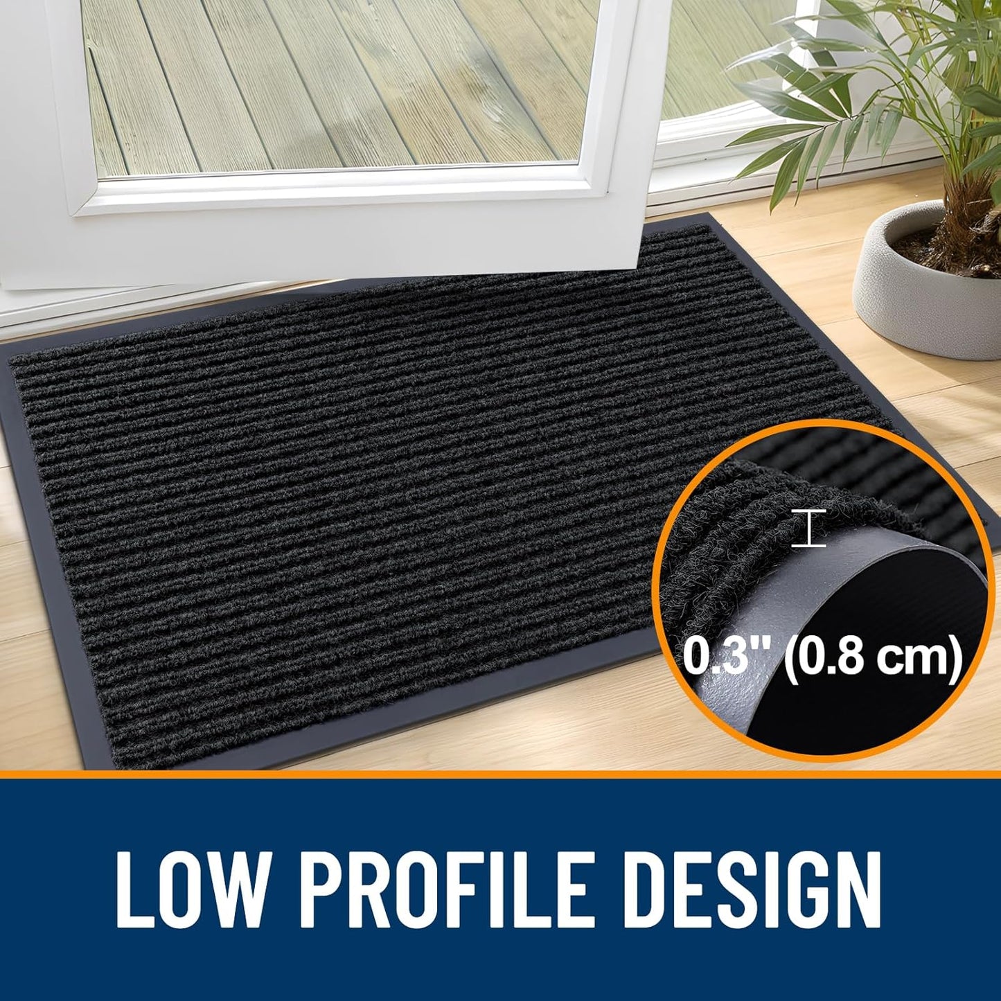 OLANLY Front Door Mat Indoor Outdoor Entrance, Waterproof Heavy Duty Doormat, Fade Resistant, Low Profile, Easy Clean Patio Porch Welcome Floor Mats for Entry, 71x47, Black
